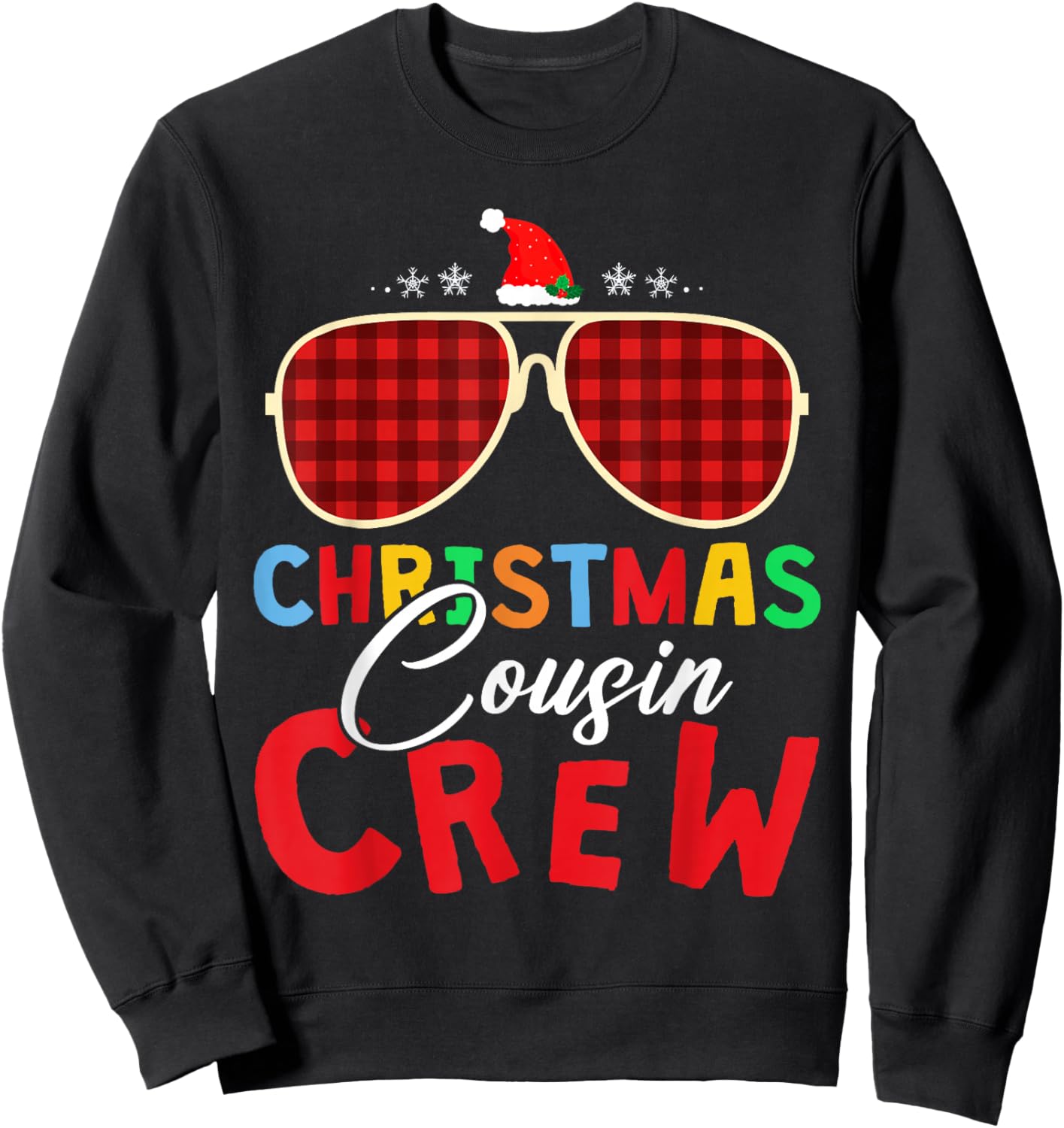 Christmas 2025 Cousin Crew Xmas Lights Funny Matching Pajama Sweatshirt - Sweatshirt | Black