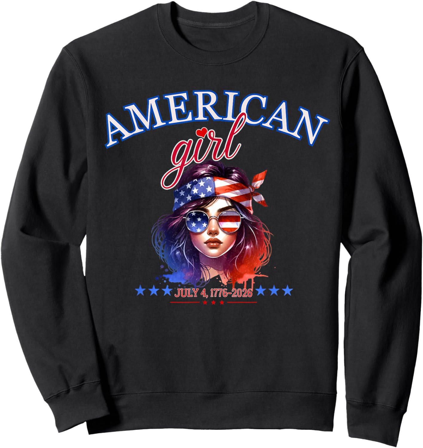 Red White and Blue American Girl Sweatshirt - Sweatshirt | Black