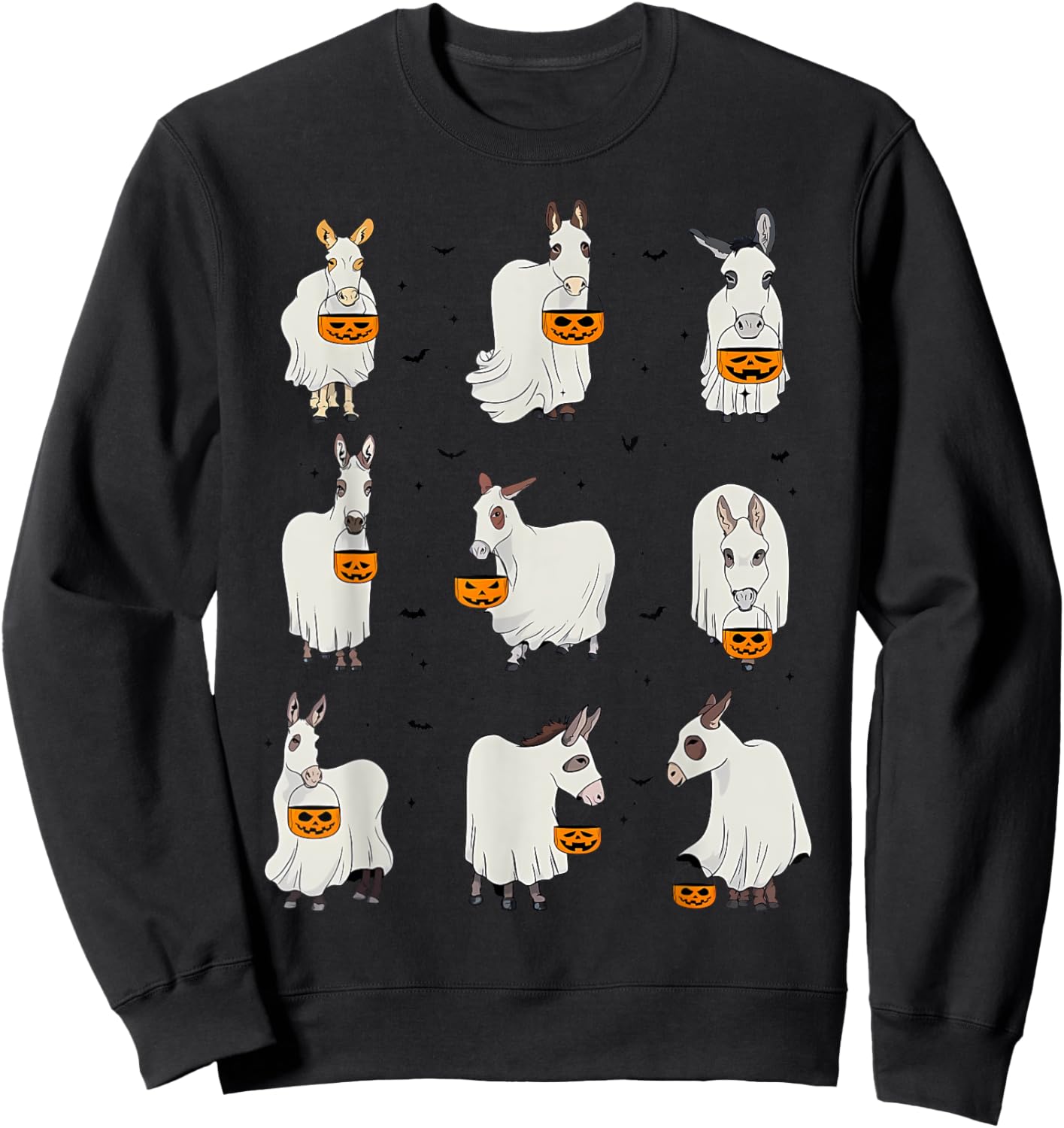 Spooky Donkey Ghost Halloween Donkey Animal Autumn Pumpkin Sweatshirt - Sweatshirt | Black