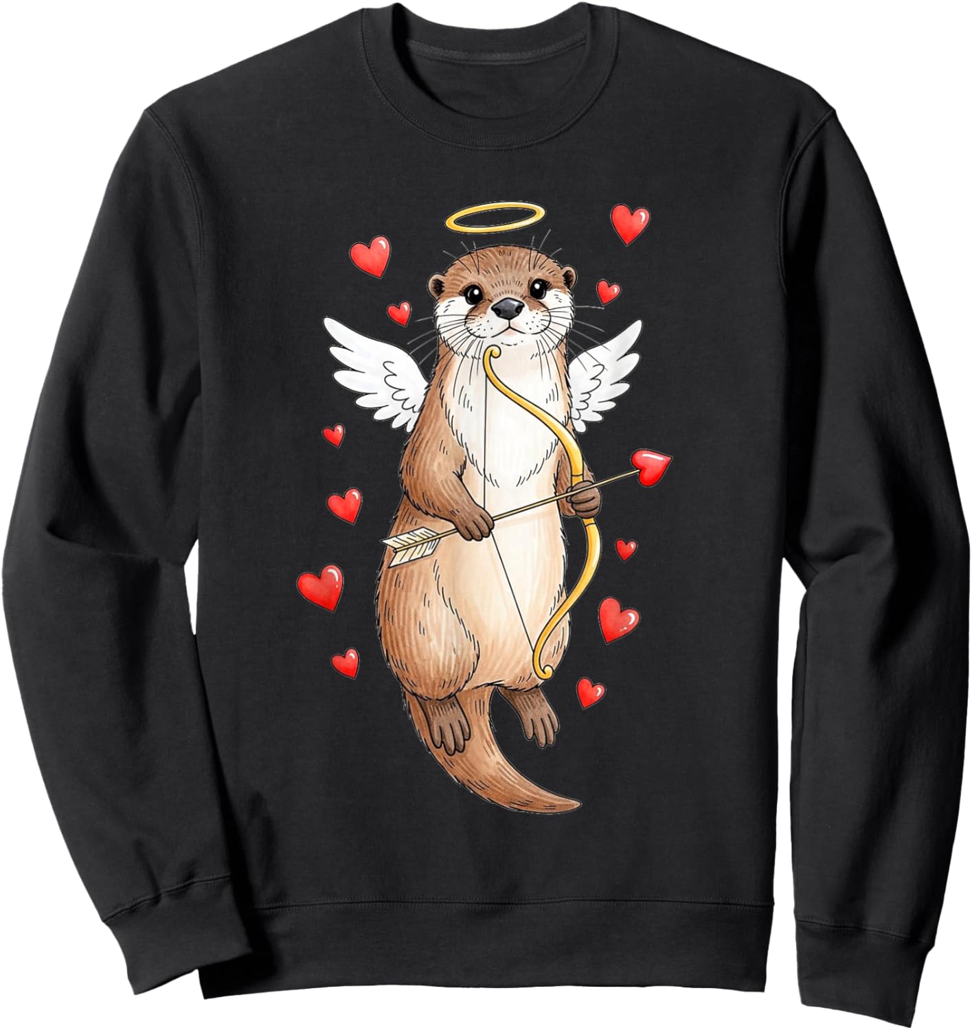 Cupidon Loutre Amour Saint Valentin Mignonne Romantique Sweatshirt - Sweatshirt | Black