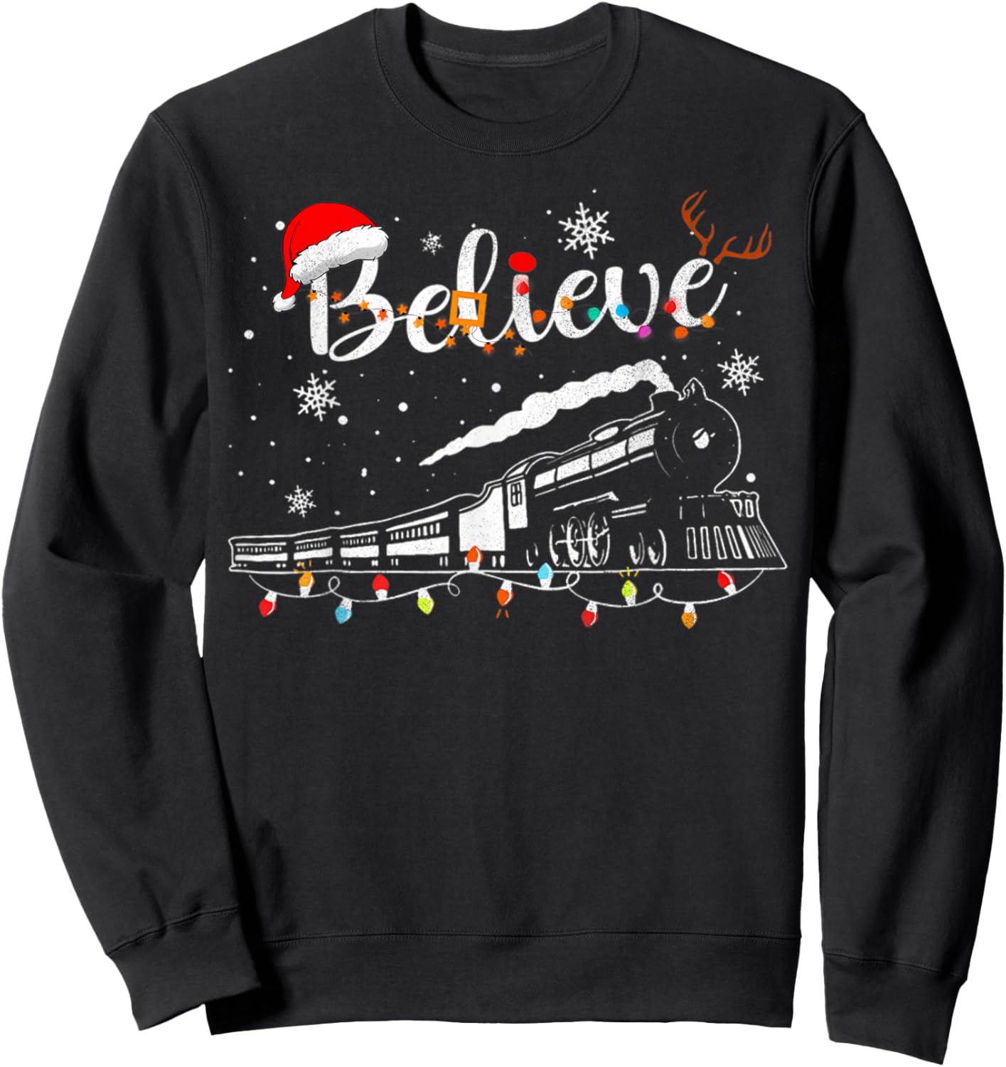 Christmas Train Christmas Believe Express Xmas Santa Sweatshirt - Sweatshirt | Black
