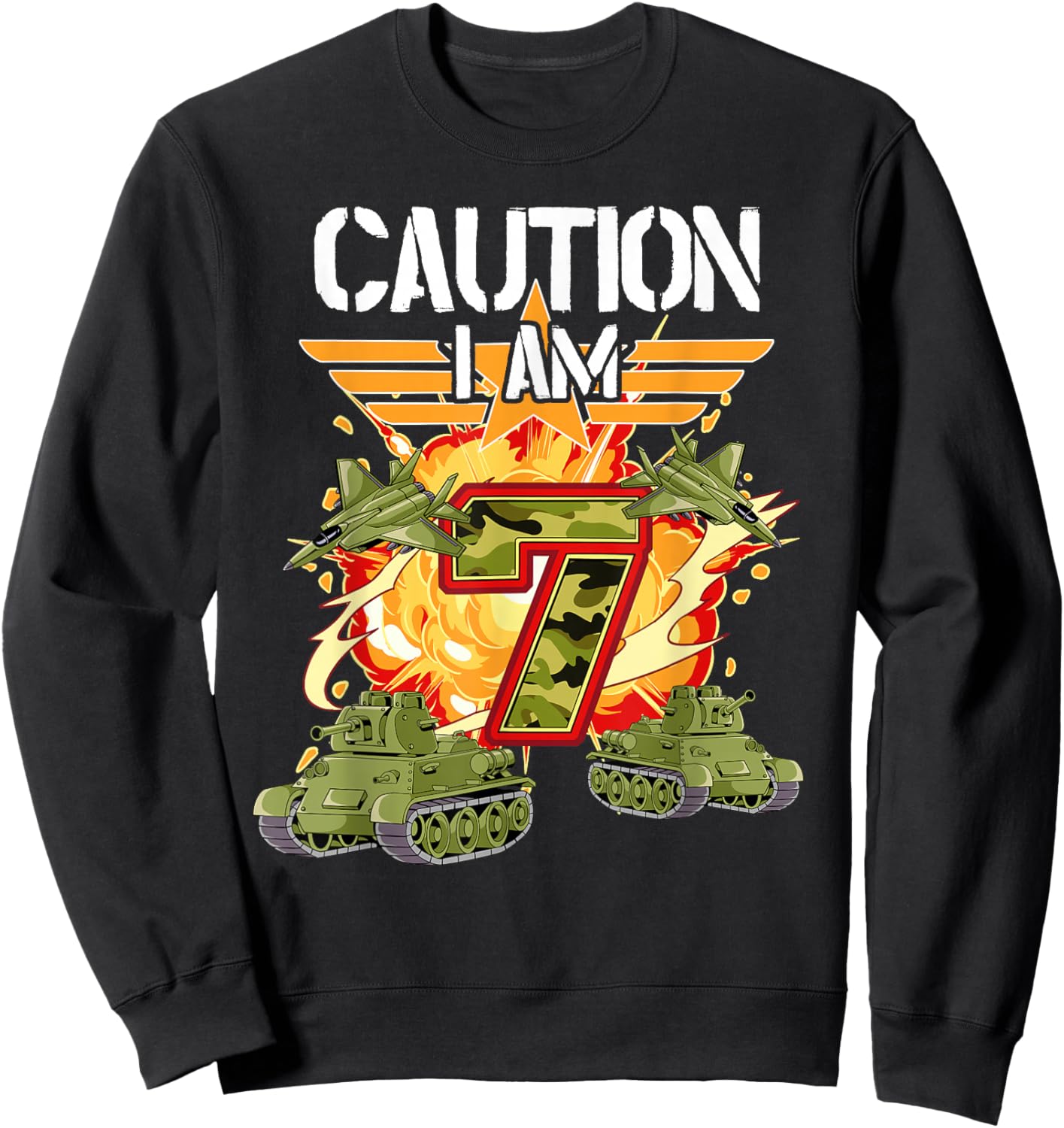 7th Birthday Army Sweatshirt - Sweatshirt | Black