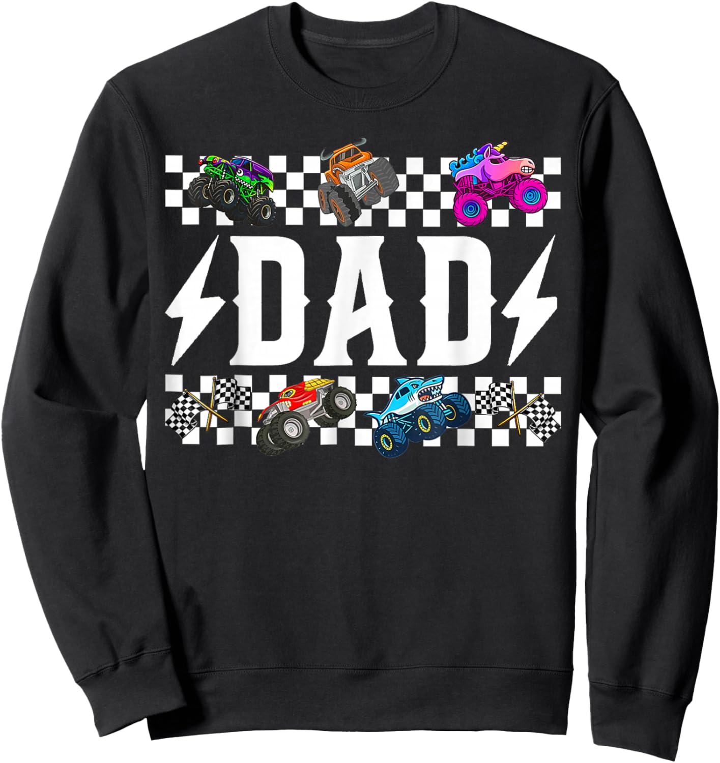 Dad Retro Monster Truck Family Crew Birthday Matching Sweatshirt - Sweatshirt | Black