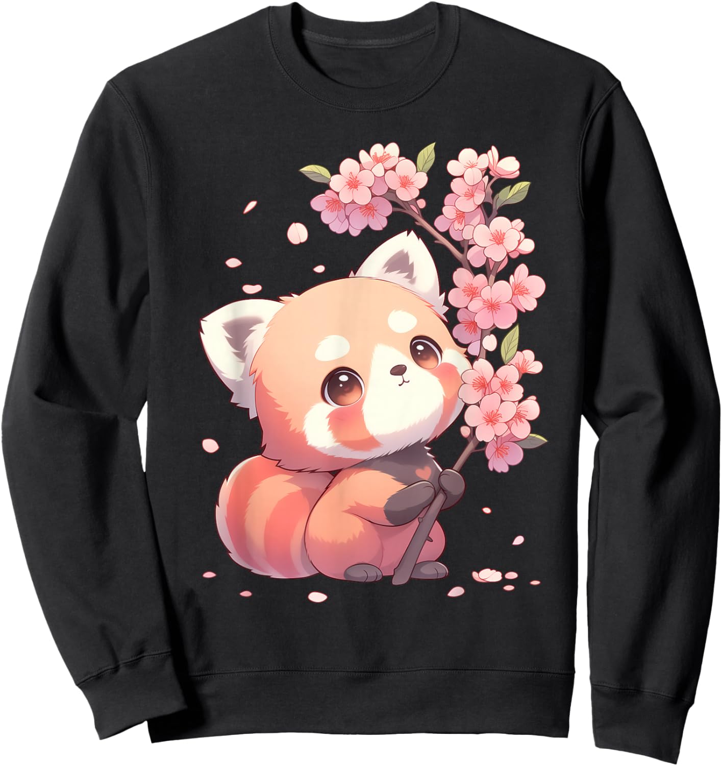 Kawaii Sakura Red Panda| Cute Red Panda Cherry Blossom Sweatshirt - Sweatshirt | Black