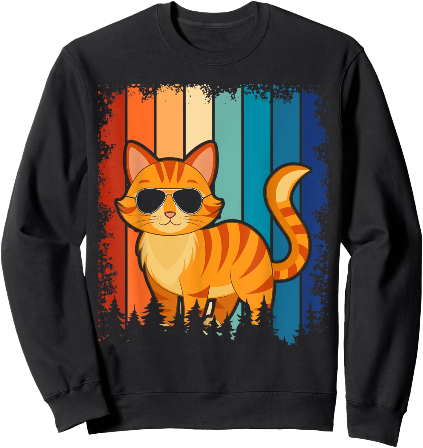Vintage Style Orange Tabby Cat Friendly Wearing Sunglasses Sweatshirt - Sweatshirt | Black