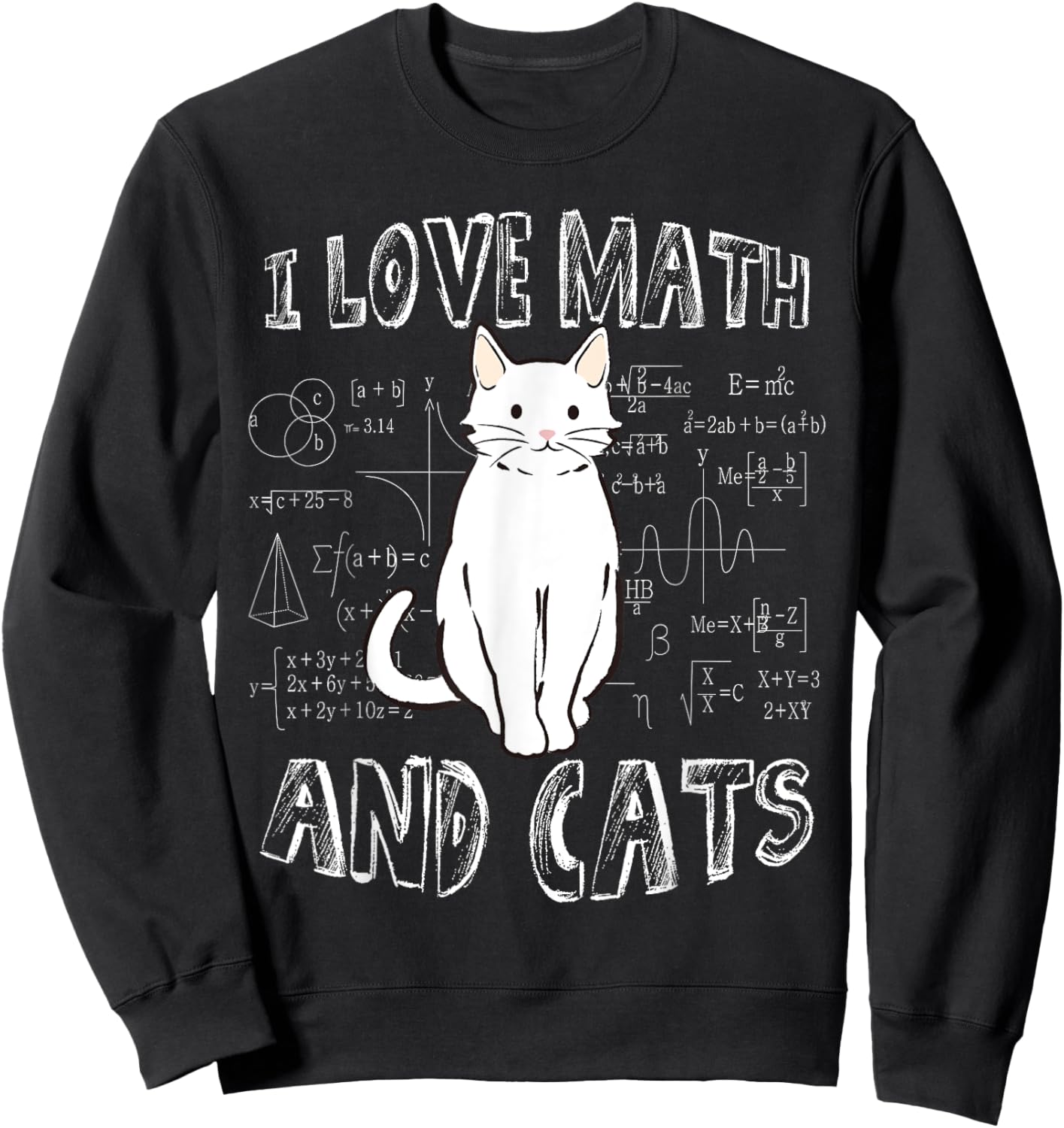 I Love Math And Cats Cute Funny Pet Lover Teacher Student Sweatshirt - Sweatshirt | Black