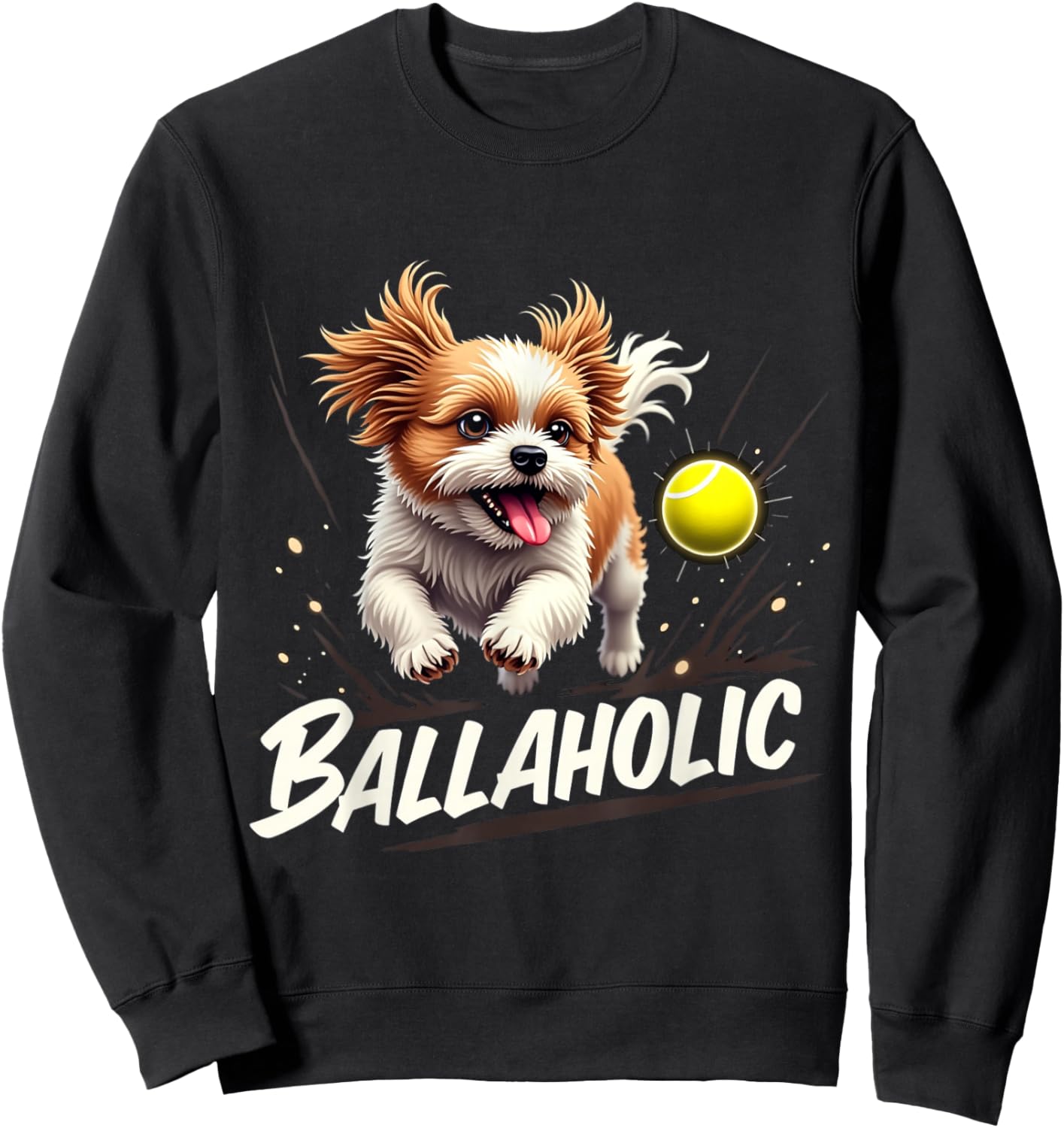 Funny Ballaholic Shih Tzu Dog Chasing Ball Sweatshirt - Sweatshirt | Black