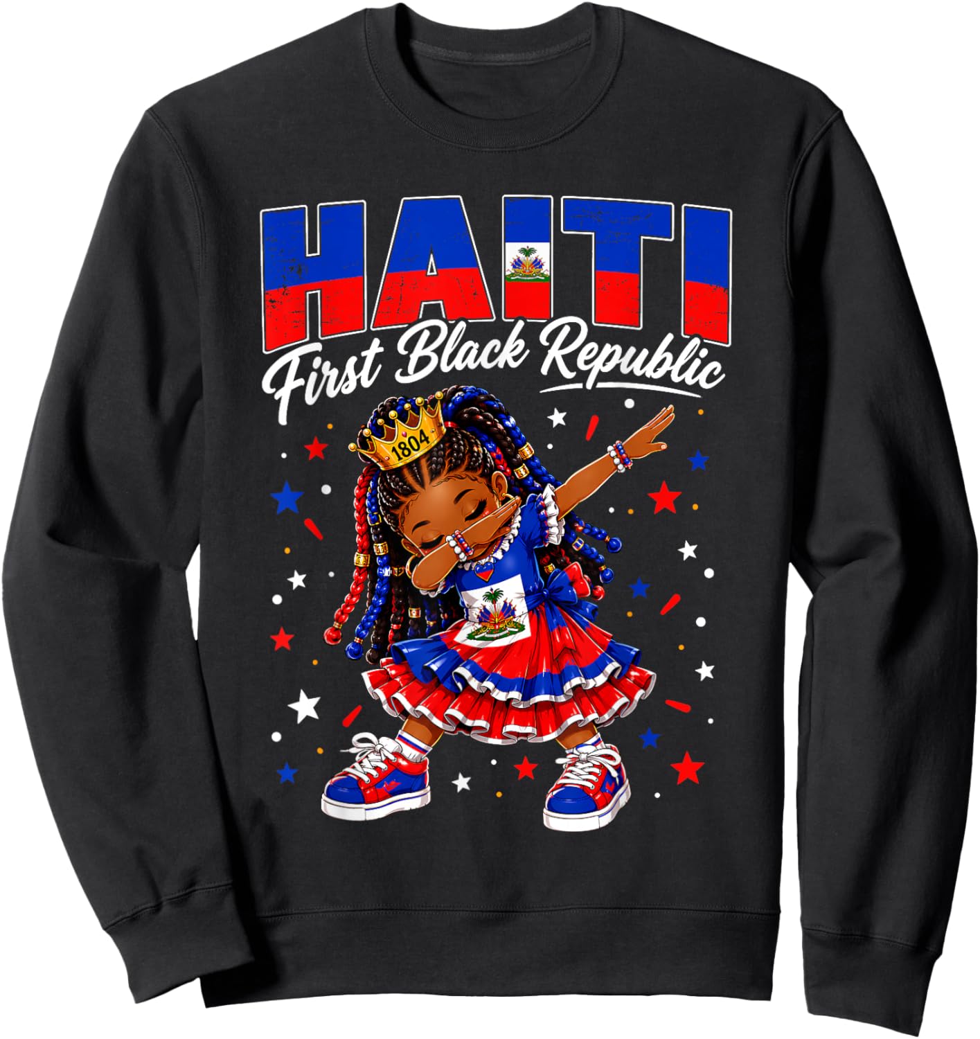 Haiti First Black Republic Haitian Flag Day Dab Girl Kids Sweatshirt - Sweatshirt | Black