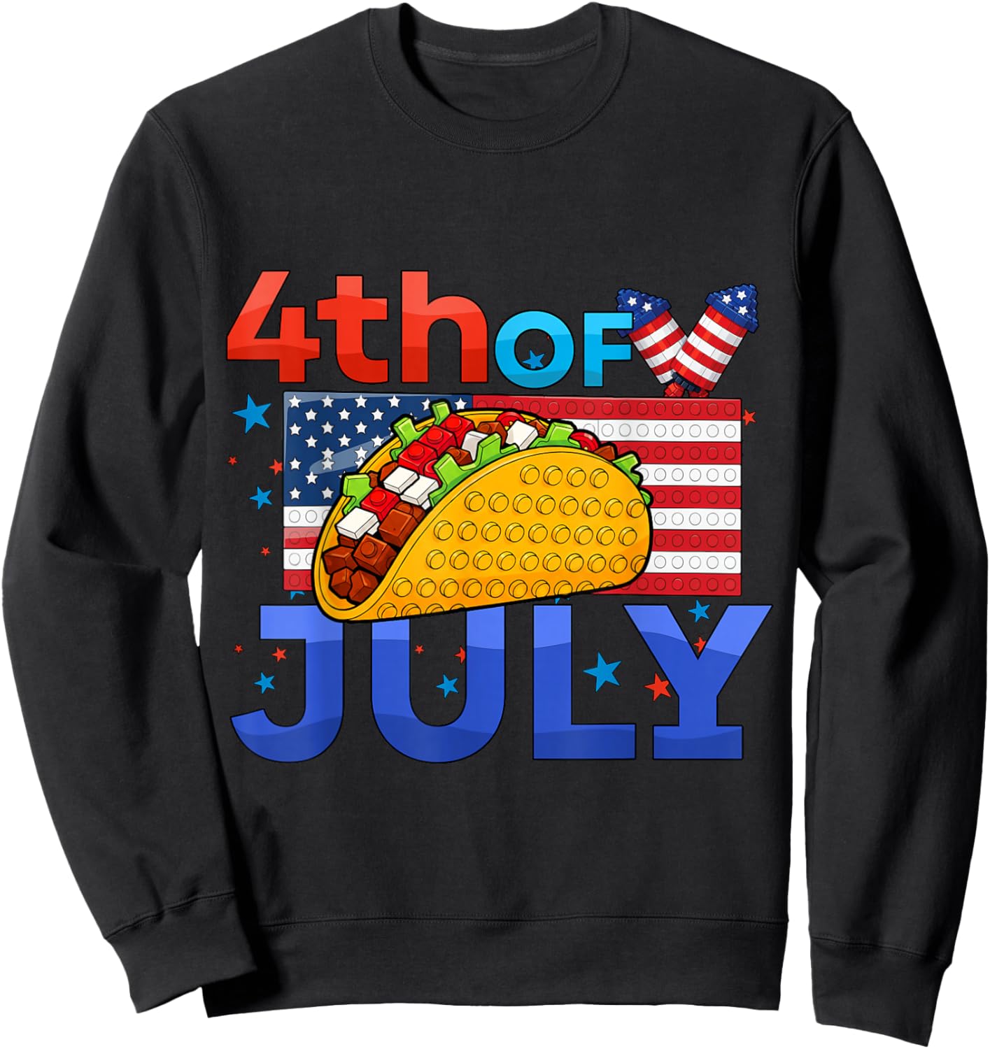 Taco US Independence July 4 Brick Builder Block American Sweatshirt - Sweatshirt | Black