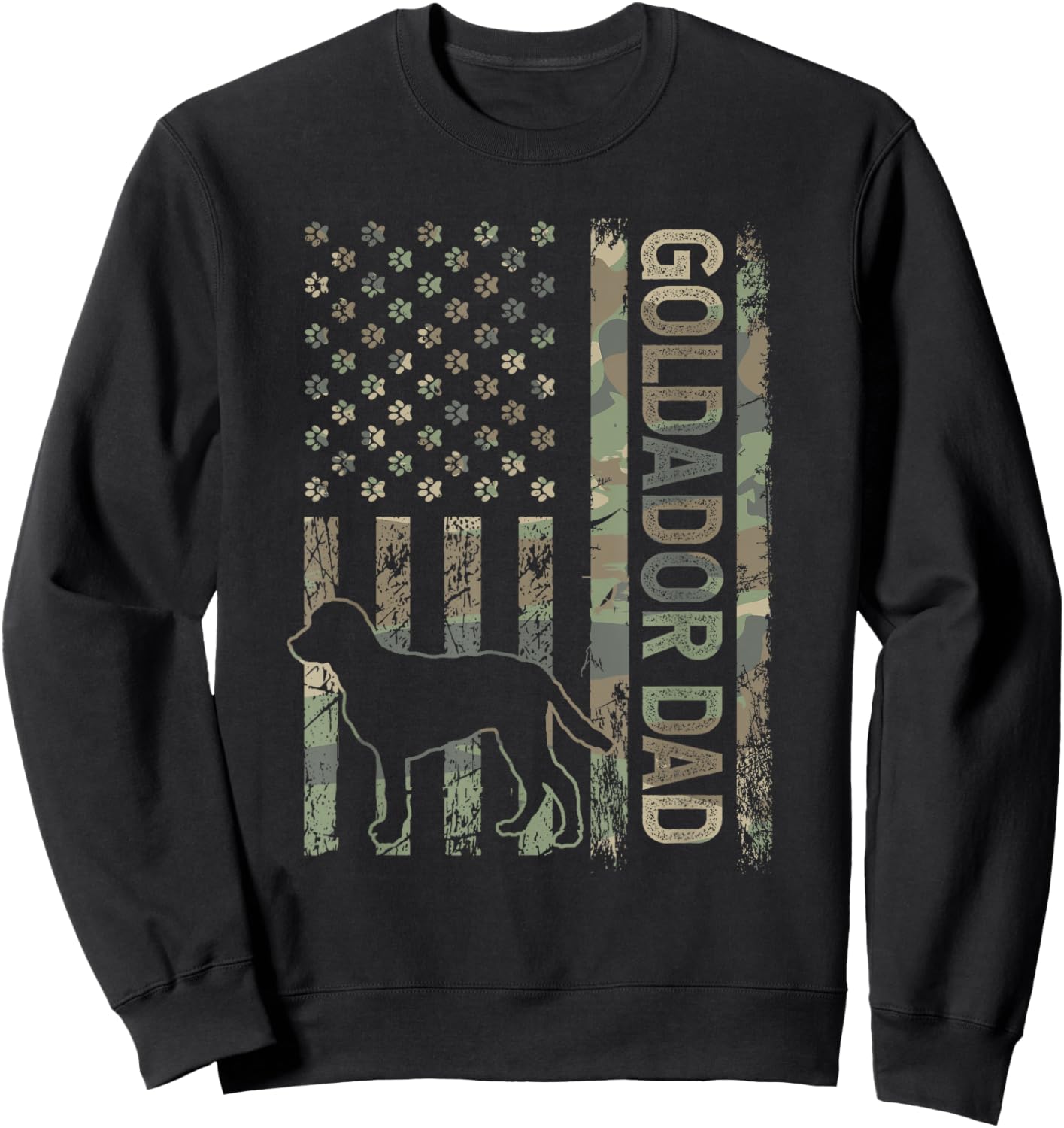 Patriotic Goldador Dad USA Flag Camo Crossbreed Lover Sweatshirt - Sweatshirt | Black
