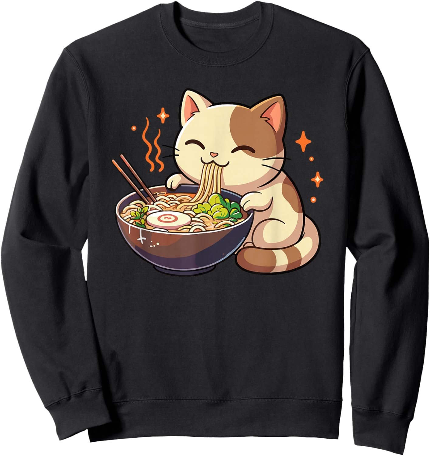 Chat avec des Nouilles Ramen Kawaii Cat Sweatshirt - Sweatshirt | Black
