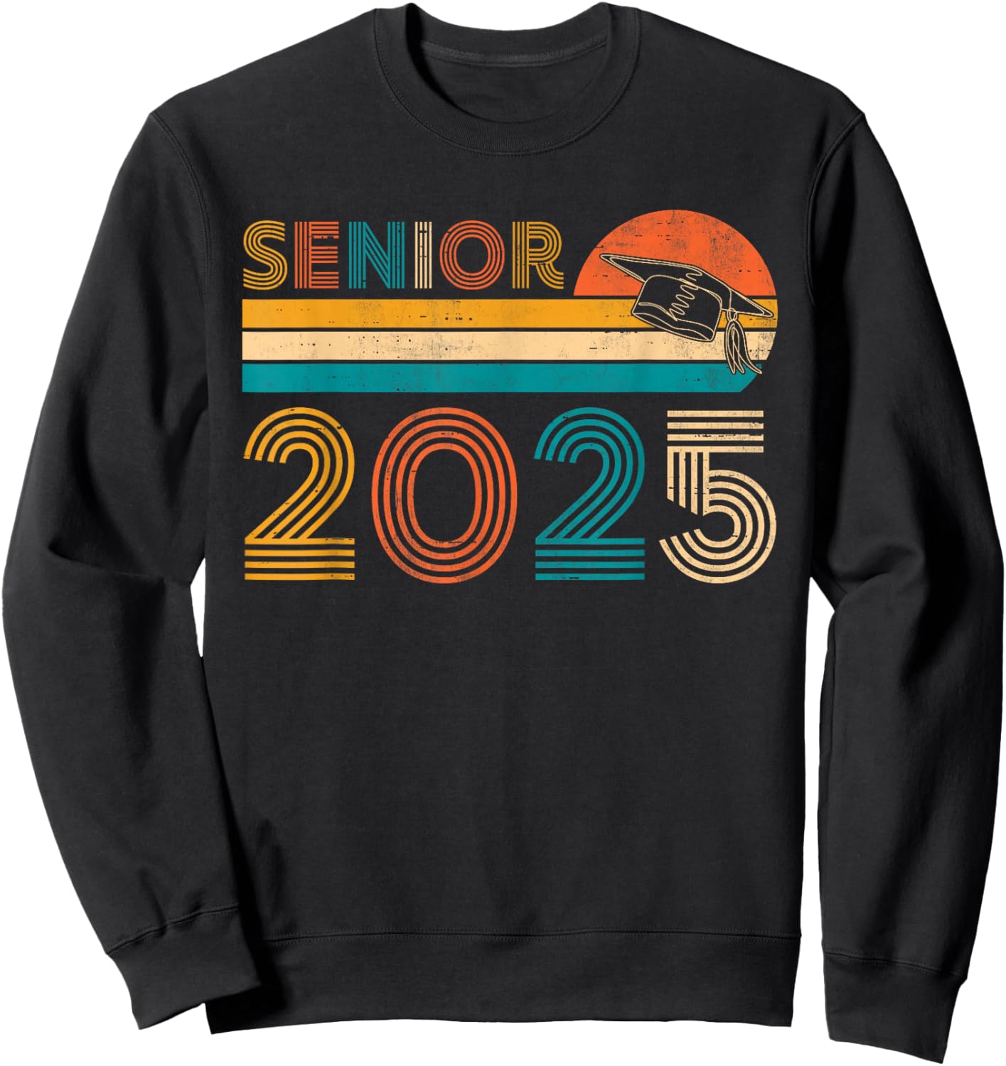 Retro Vintage Senior 25 Class Of 2025 Graduation Graduate Sweatshirt - Sweatshirt | Black