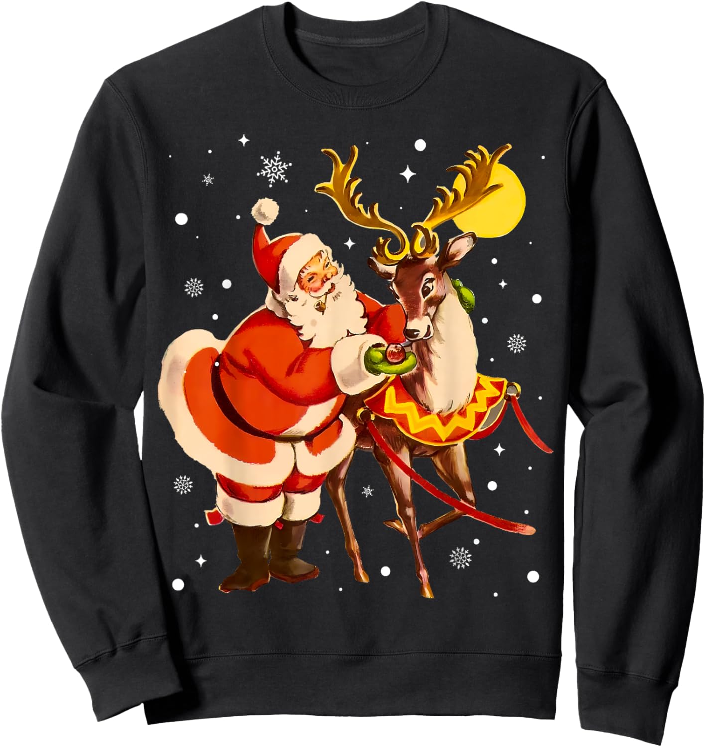 Santa Reindeer Retro 1950s Vintage Christmas Women Men Kids Sweatshirt - Sweatshirt | Black