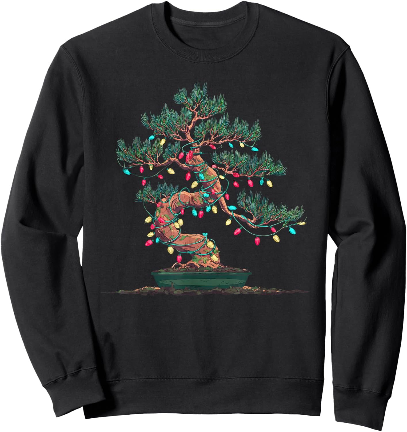 Funny Bonsai Tree Christmas Graphics Lights Lover Sweatshirt - Sweatshirt | Black