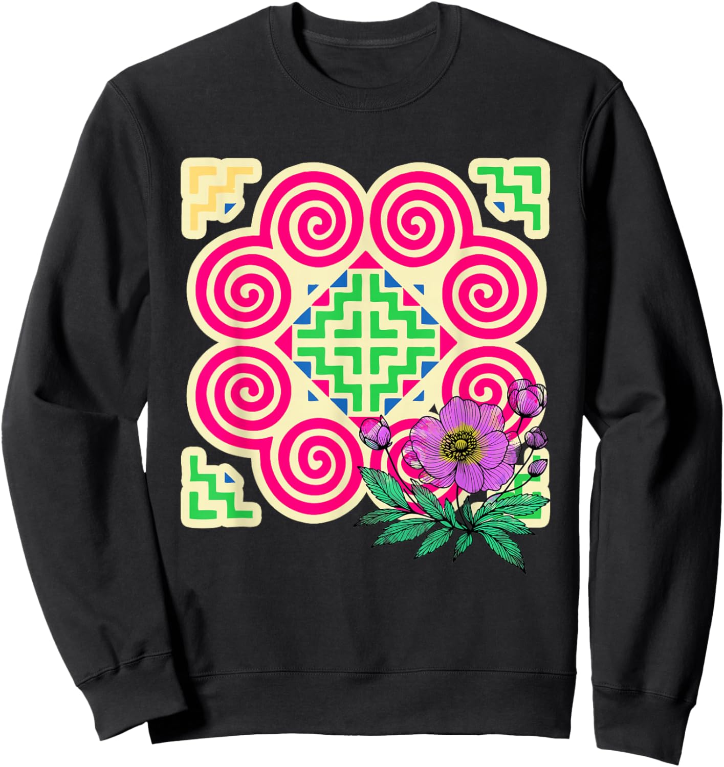 Hmong Pattern Miao Hmoob Patterns Flowers Sweatshirt - Sweatshirt | Black