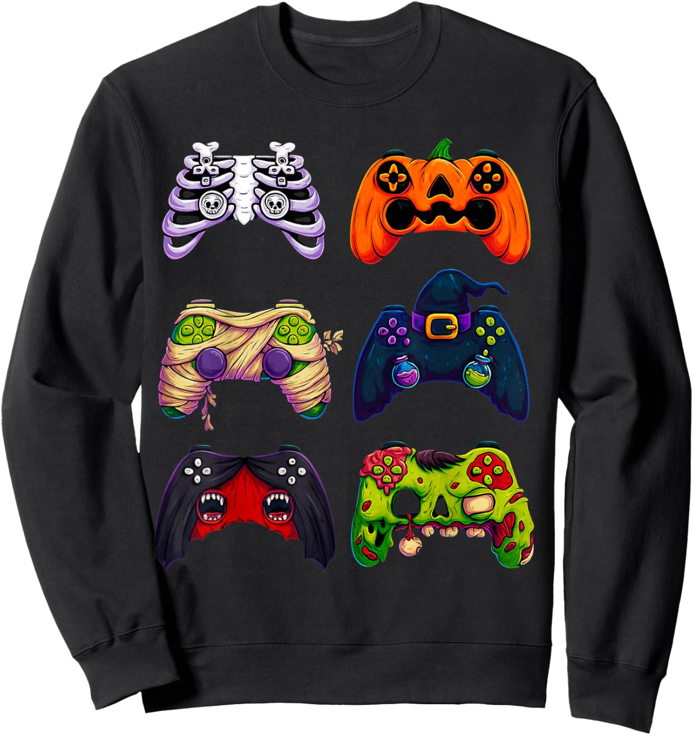 Halloween Skeleton Zombie Gaming Controllers Sweatshirt - Sweatshirt | Black