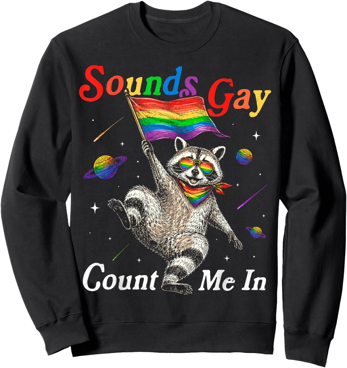 Funny Raccoon Meme Rainbow LGBTQ Pride Lesbian Gay Men Women Sweatshirt - Sweatshirt | Black