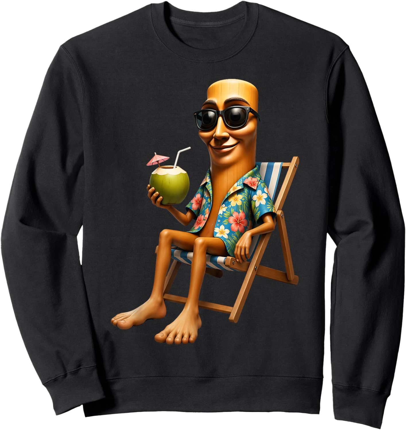 Brainrot Enjoying Summer Time Coconut Tung Sahur Sunglasses Sweatshirt - Sweatshirt | Black