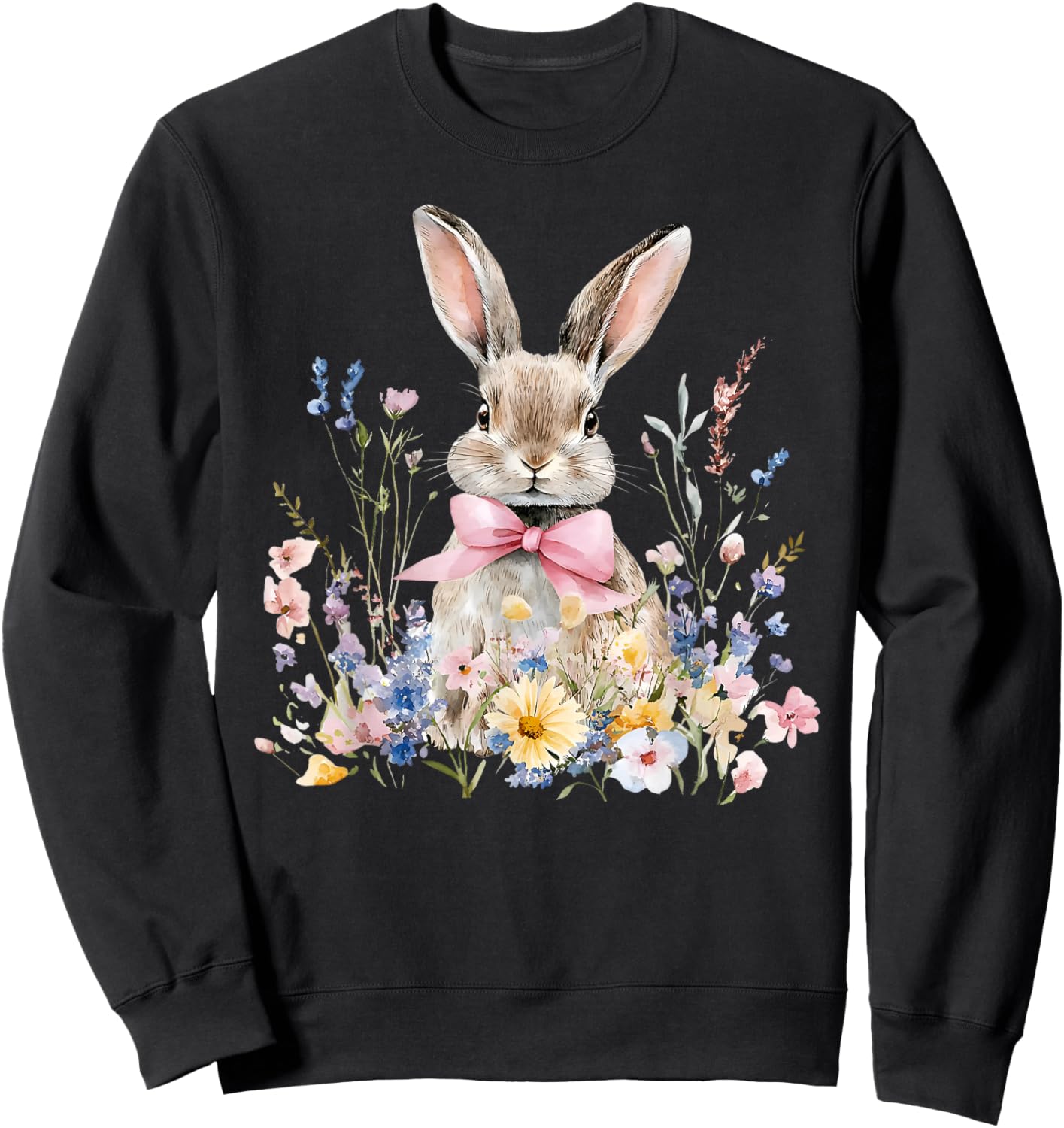 Funny Bunny Wildflower Rabbit Eggs Happy Easter Retro Trendy Sweatshirt - Sweatshirt | Black