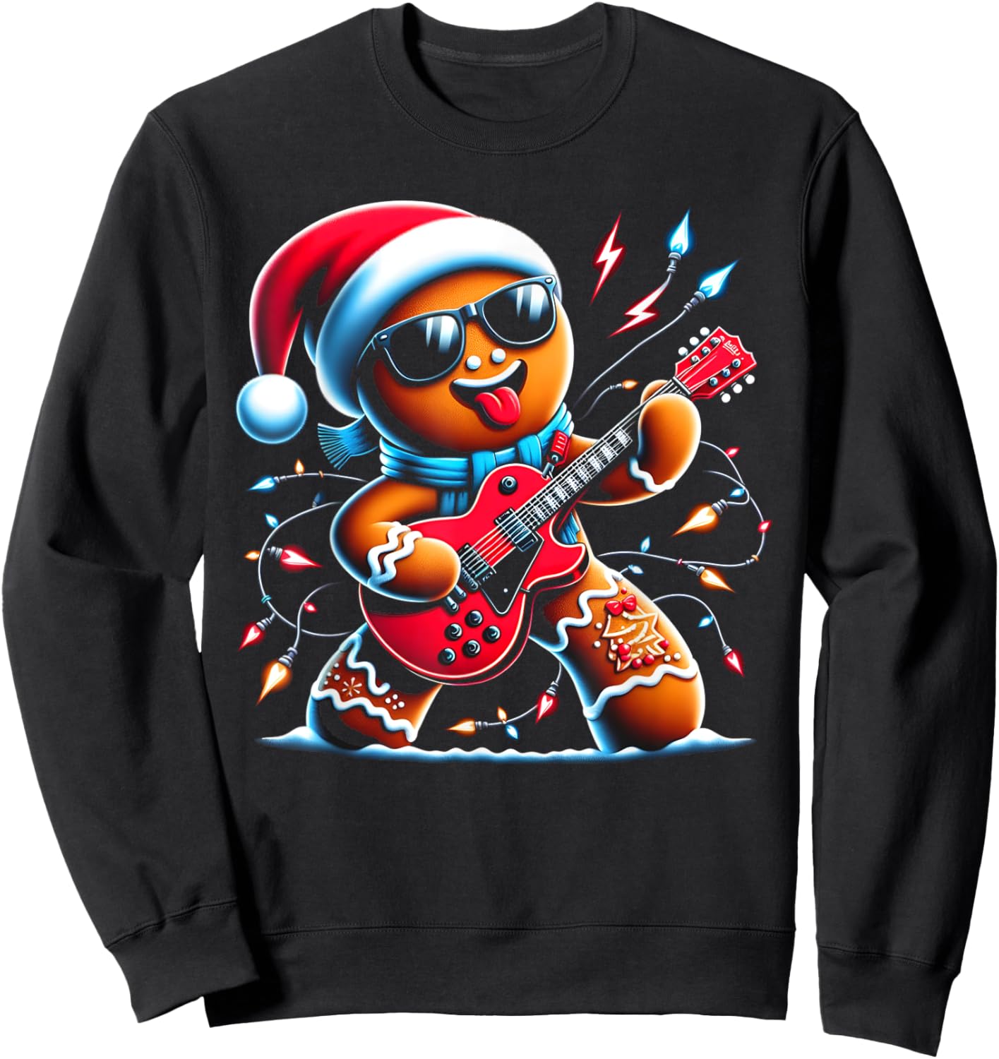 Rock Guitar Gingerbread Playing Guitar -Funny Christmas Kids Sweatshirt - Sweatshirt | Black