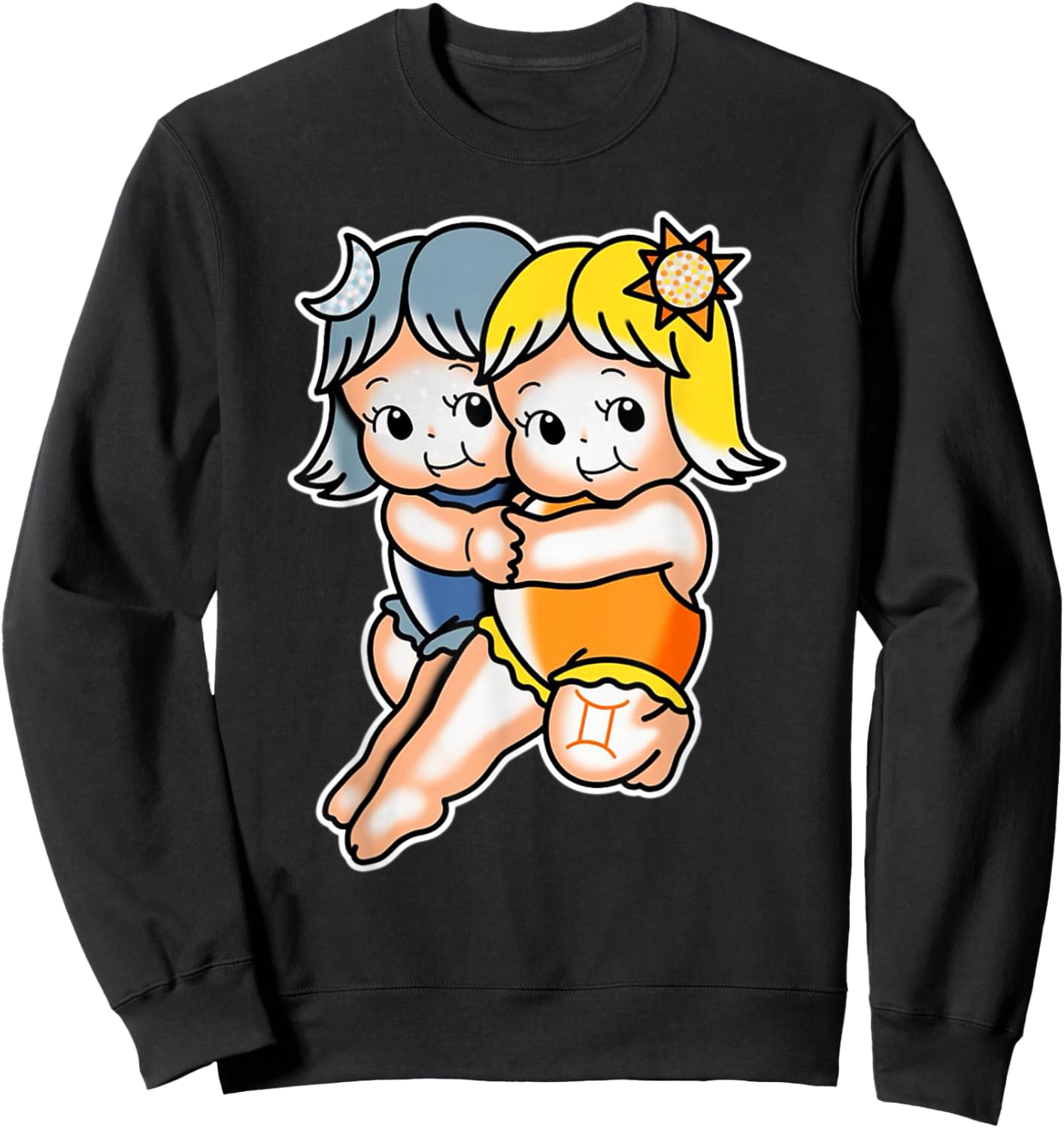 Kewpie Baby Gemini Zodiac Twins Sun Moon Sweatshirt - Sweatshirt | Black