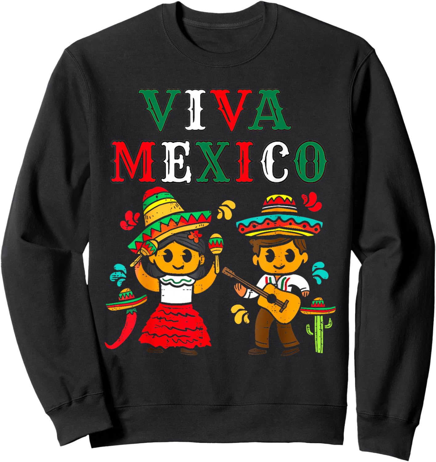 Mexican Independence Day Viva Mexico Boy Girl Maracas Guitar Sweatshirt - Sweatshirt | Black