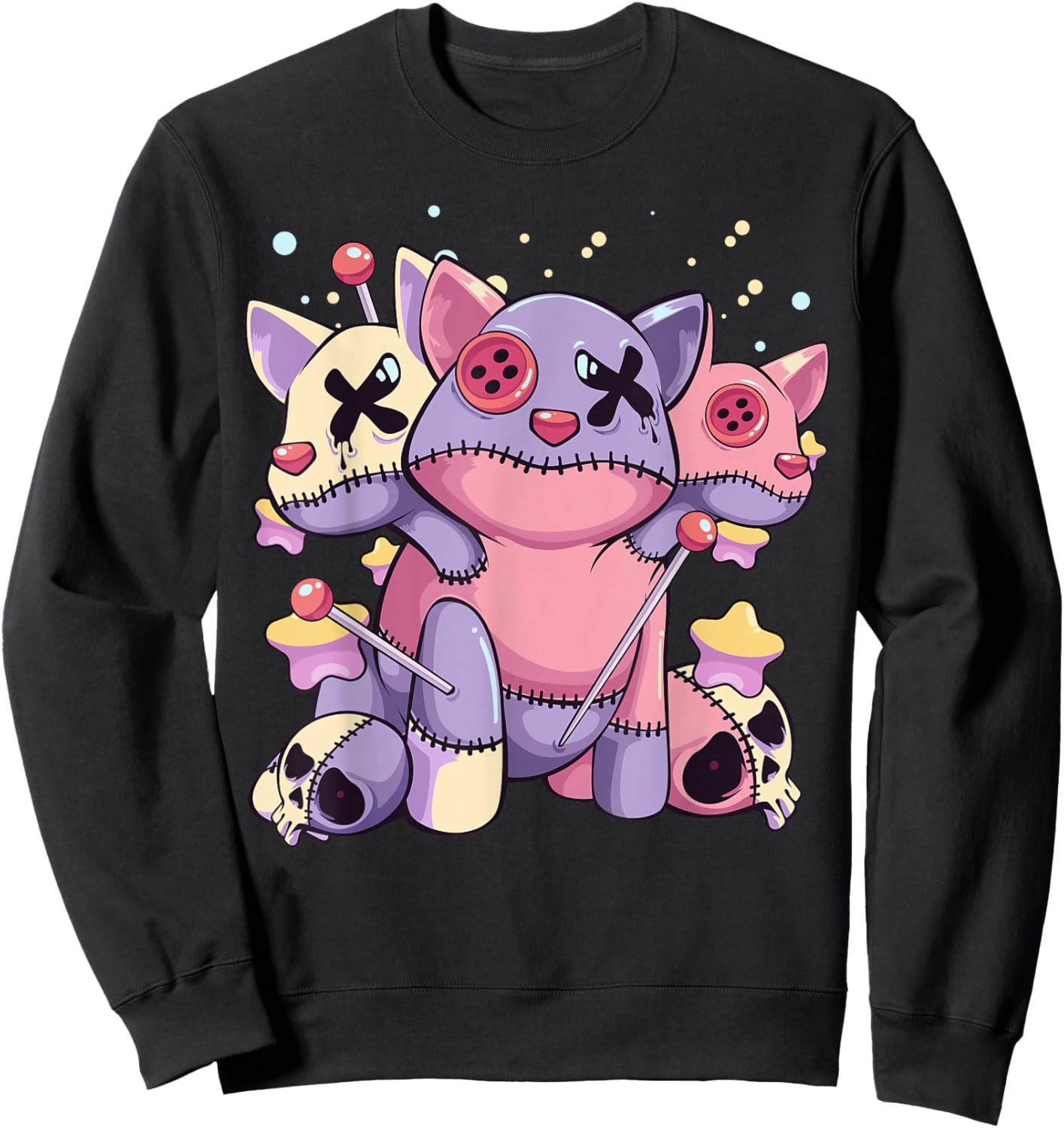 Pastel Goth Kawaii Menhera Yami Voodoo Doll Three Headed Dog Sweatshirt - Sweatshirt | Black