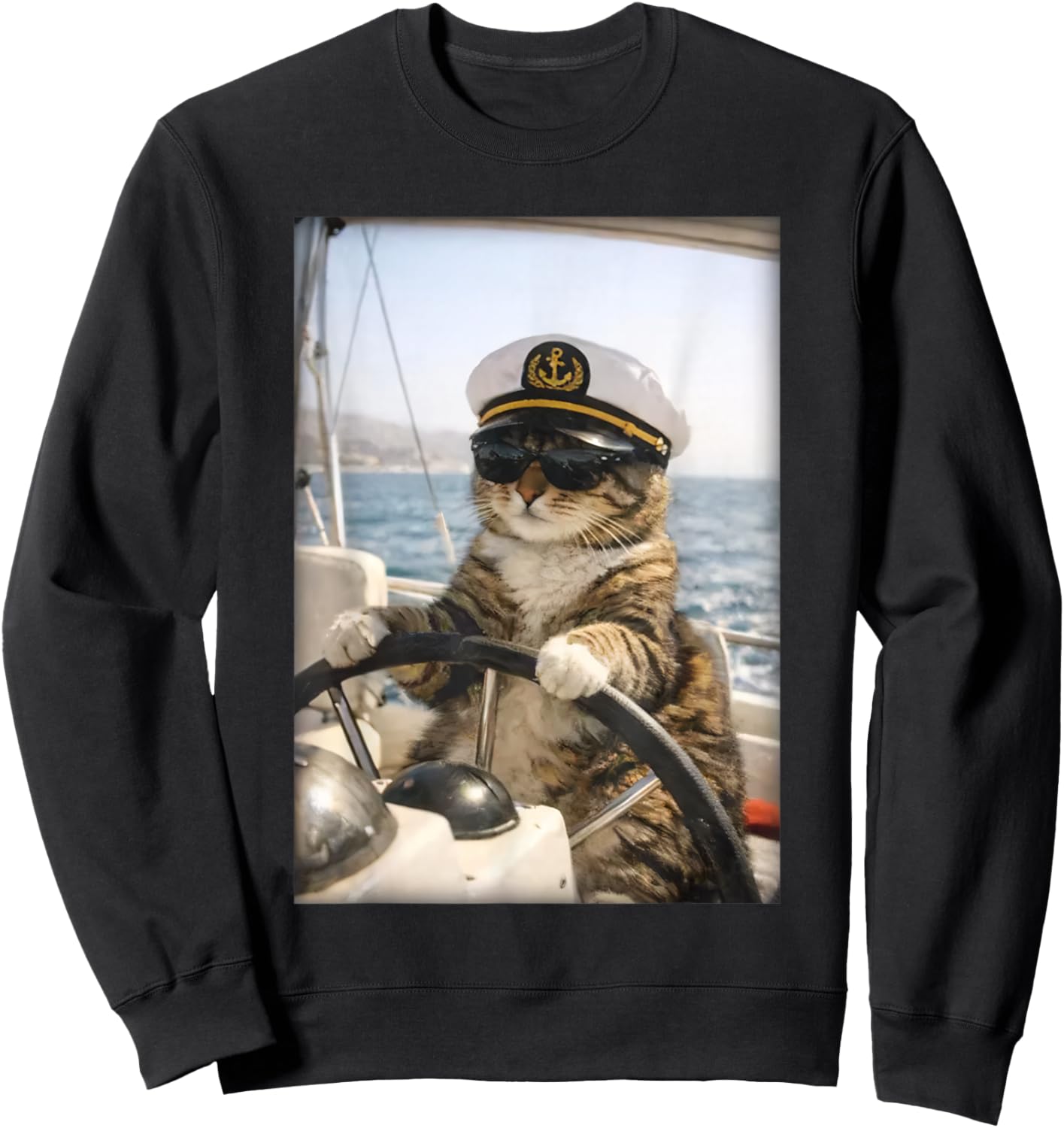Funny Cat Captain Shirt Sailing Cat Lover Nautical Sweatshirt - Sweatshirt | Black