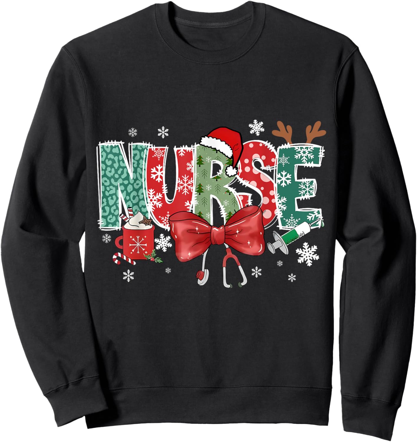 Christmas Christmas Nurse Family Humorous - , Black, Small, Short Sleeve Sweatshirt - Sweatshirt | Black