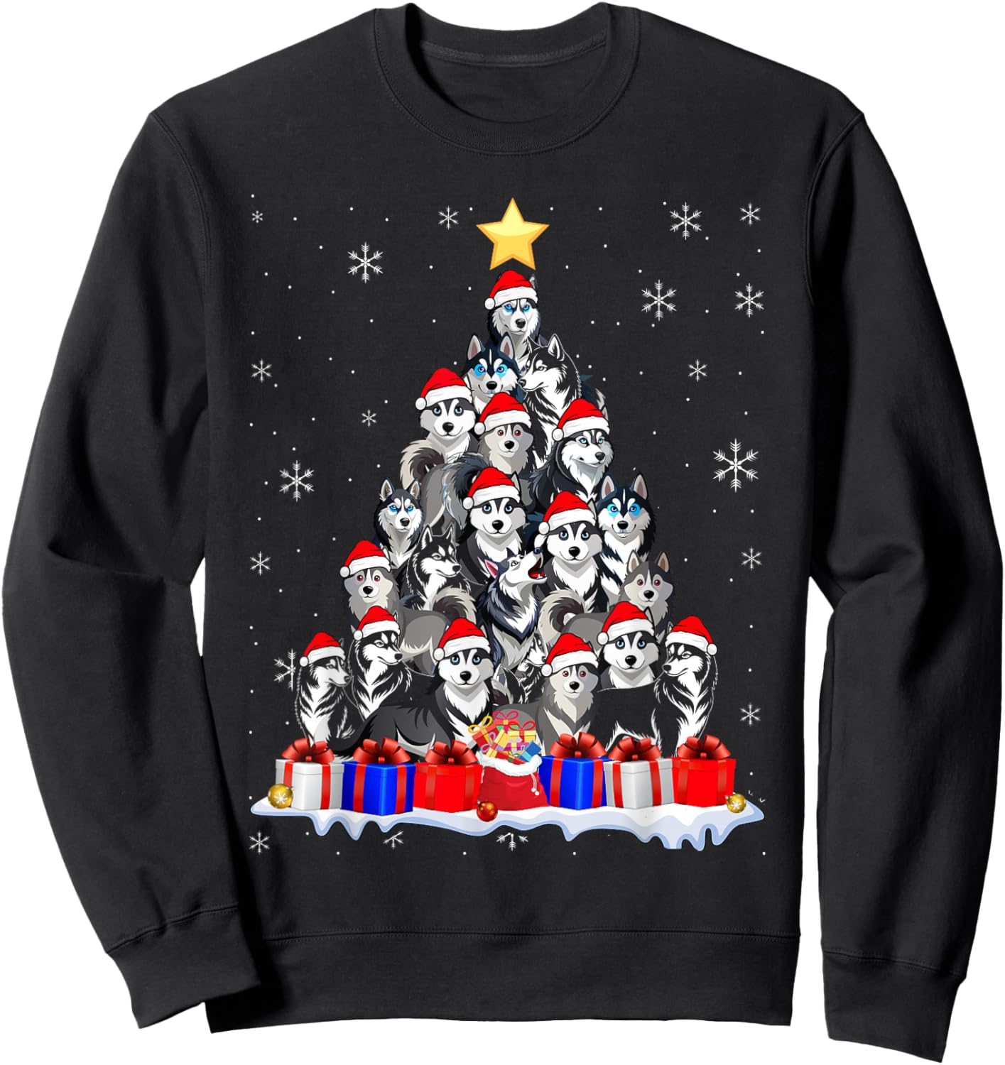Funny Siberian Husky Christmas Tree Pet Dog Lover Sweatshirt - Sweatshirt | Black