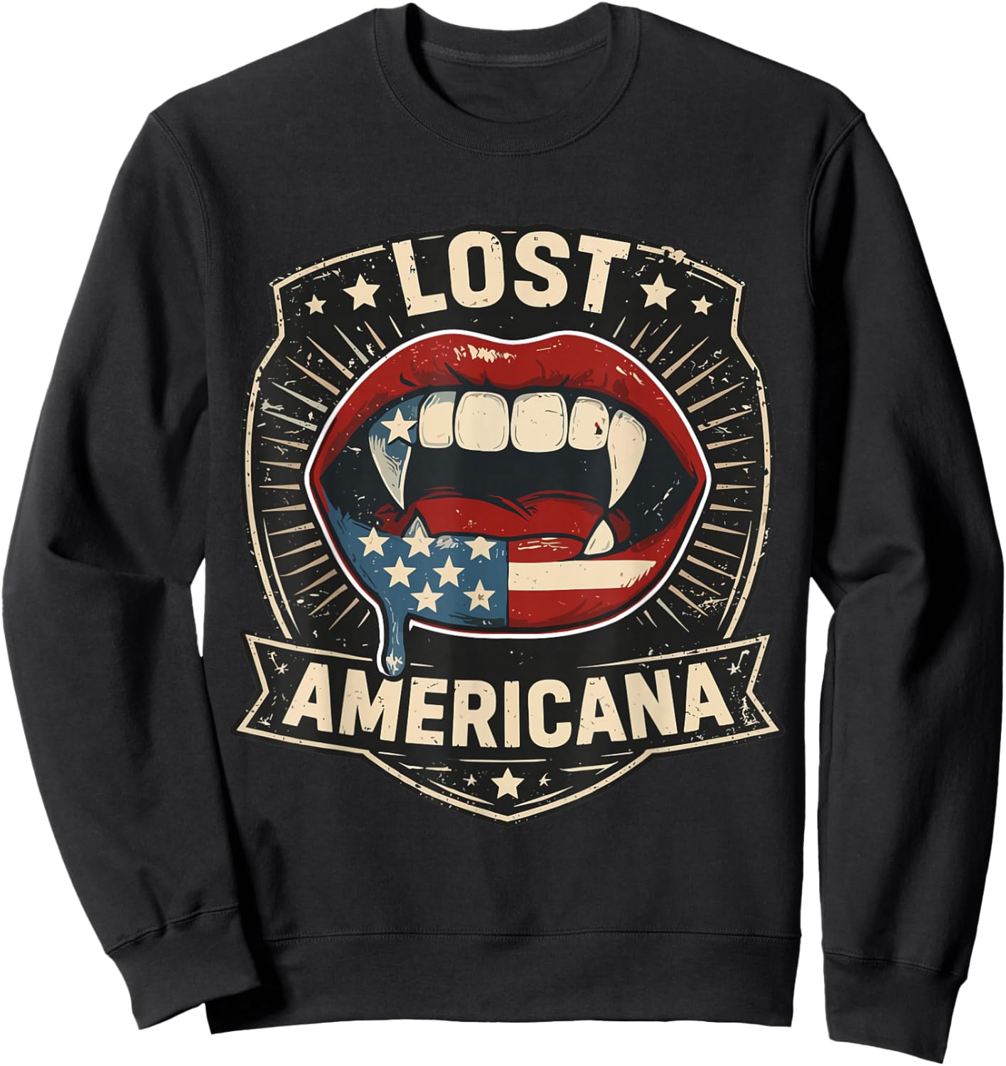 Lost Americana Vampire Patriotic Retro United States Sweatshirt - Sweatshirt | Black