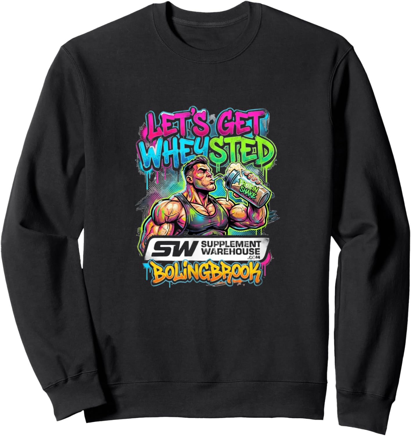 Whey Protein Funny Bodybuilding Supplement Warehouse Design Sweatshirt - Sweatshirt | Black