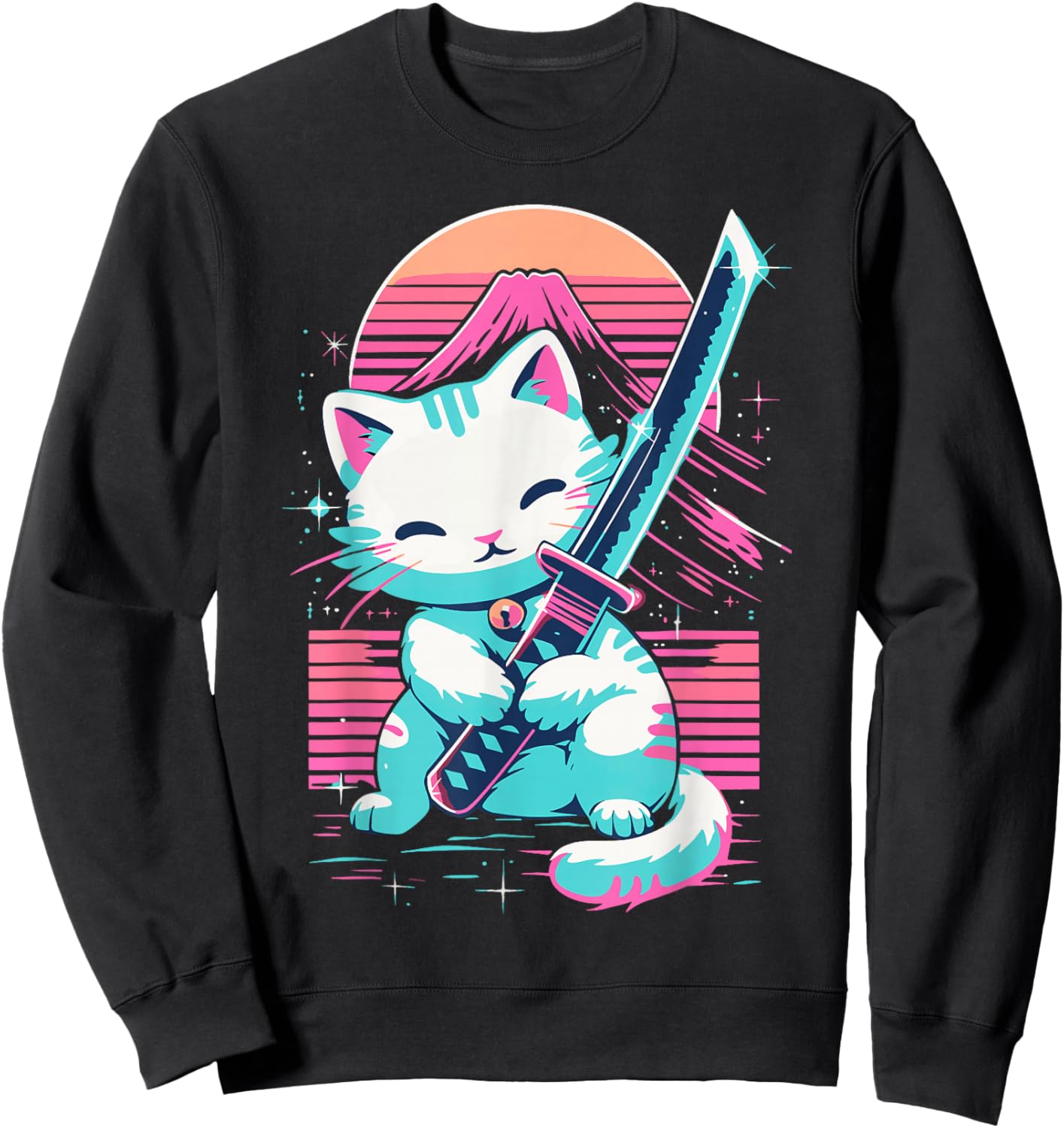 Cat With Katana Sword Japan Cat Samurai Japanese Sweatshirt - Sweatshirt | Black