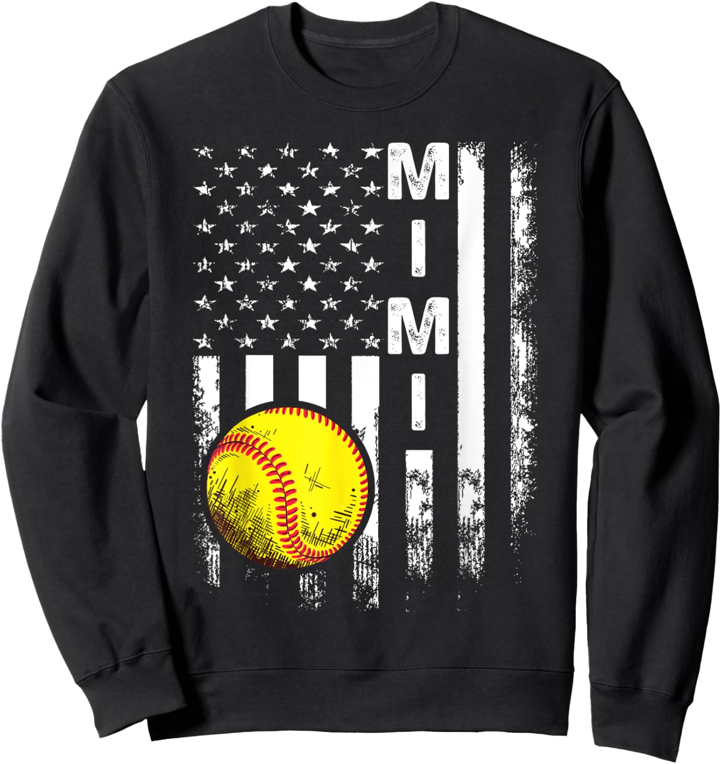 Softball Mimi America Flag Men Women Vintage Christmas Sweatshirt - Sweatshirt | Black