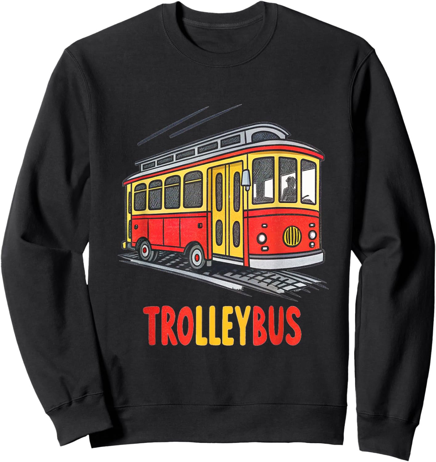 Vintage Style Trolleybus Cartoon Graphic Sweatshirt - Sweatshirt | Black
