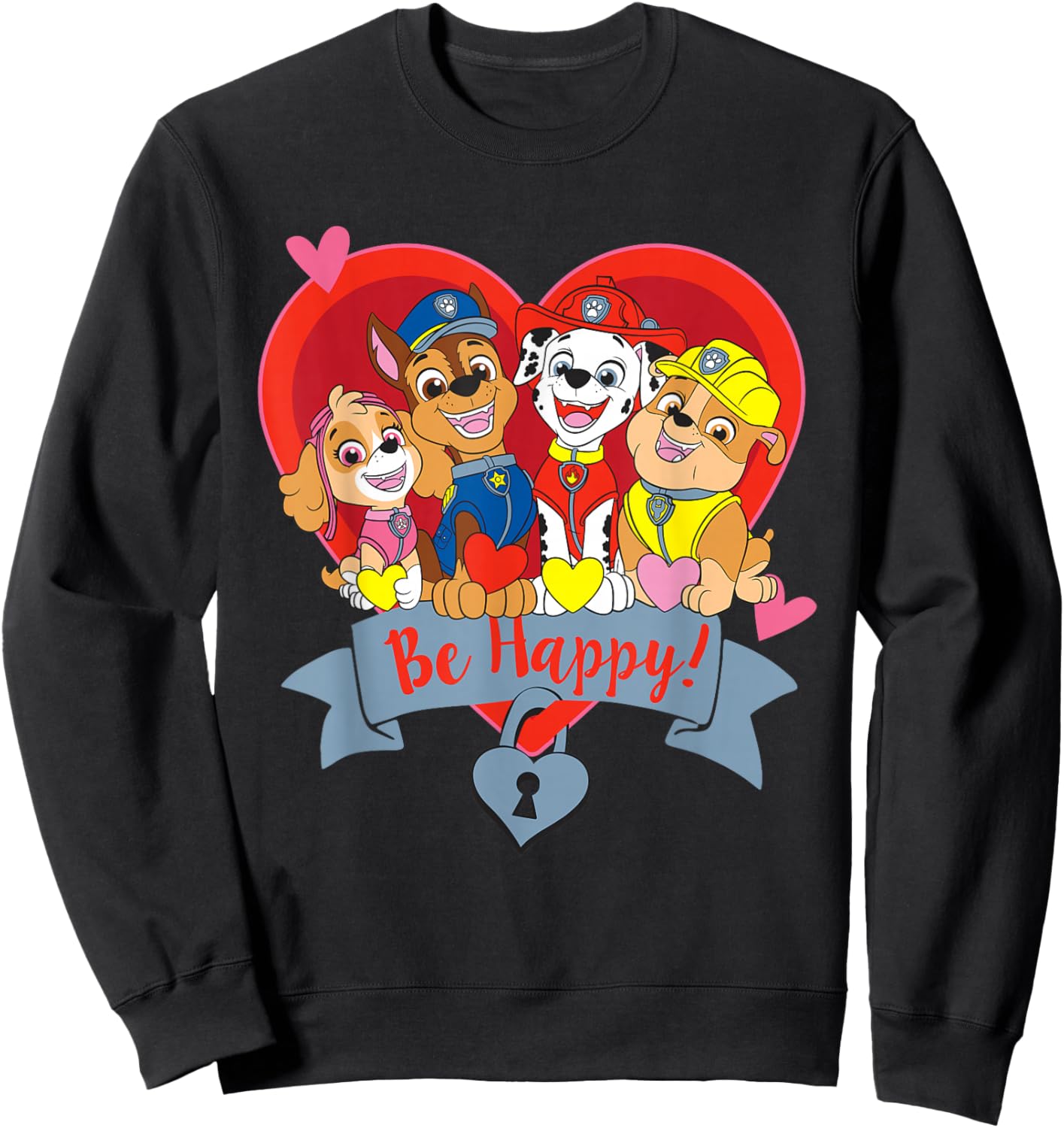 Paw Patrol Valentine's Day Be Happy Heart Group Sweatshirt - Sweatshirt | Black