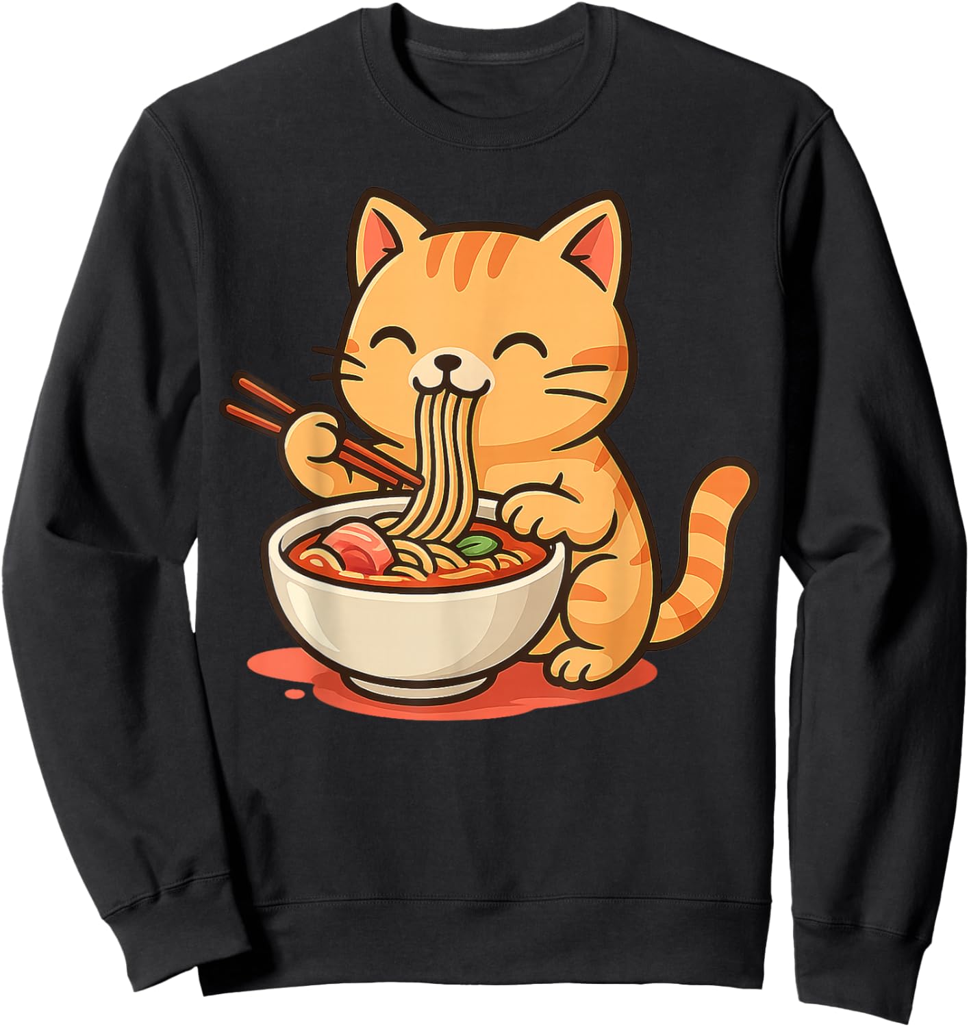 Anime Kawaii Cat Eating Ramen Noodles Men Women Teen Kids Sweatshirt - Sweatshirt | Black