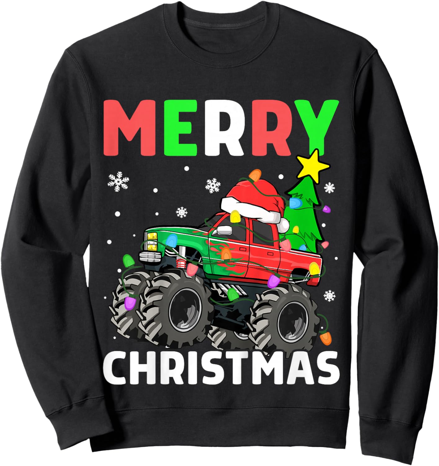 Kids Boys Merry Christmas Monster Truck Santa Hat Toddler Kids Sweatshirt - Sweatshirt | Black