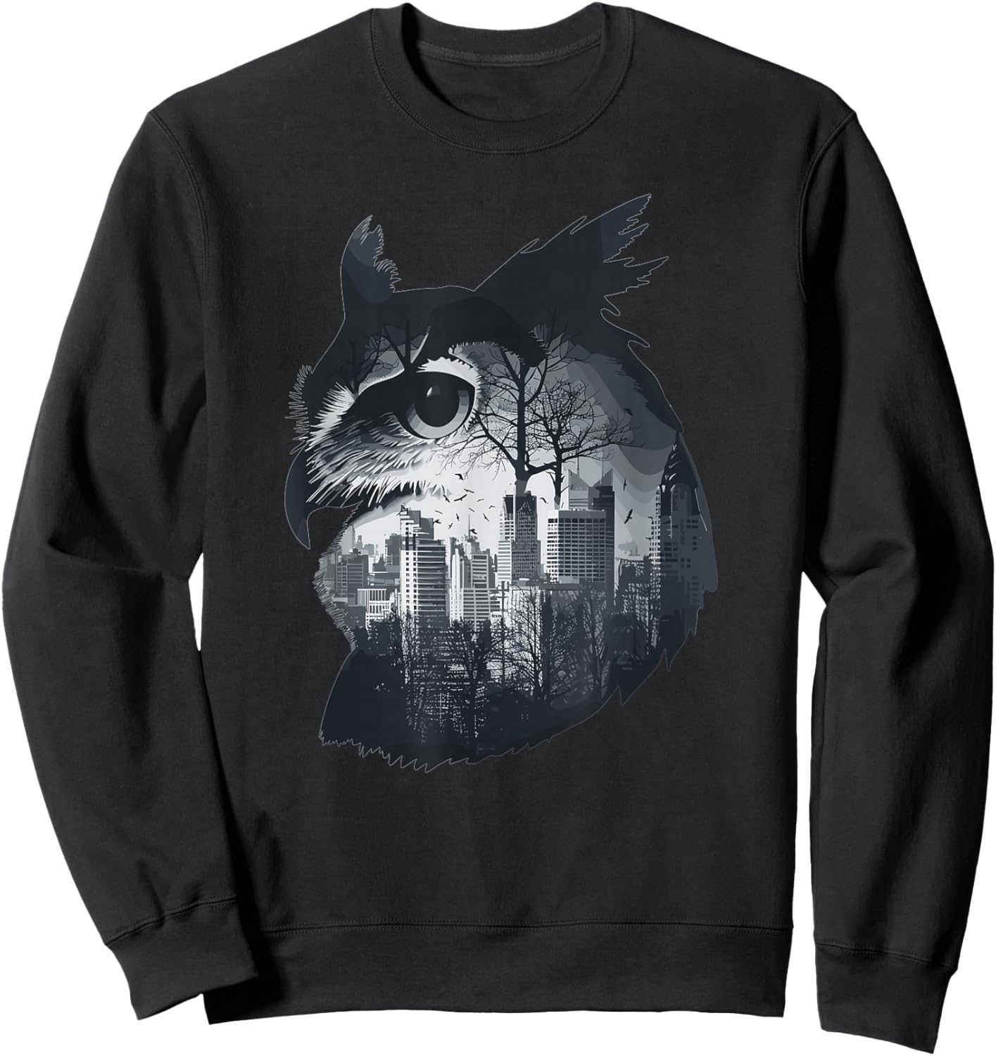 Aesthetic City Owl Sweatshirt - Sweatshirt | Black