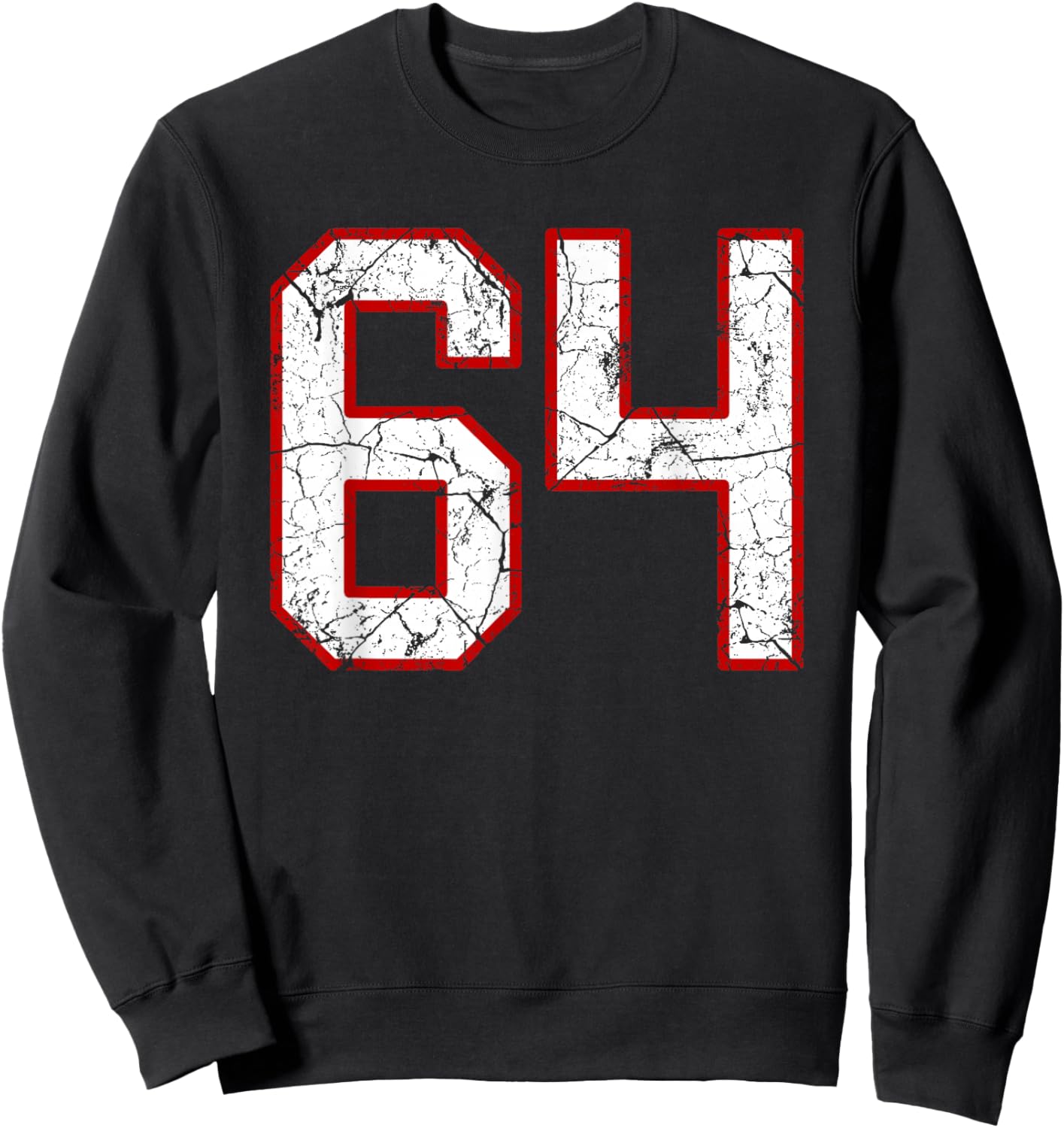 White and Red Sports Number 64 Jersey Uniform Player Sweatshirt - Sweatshirt | Black