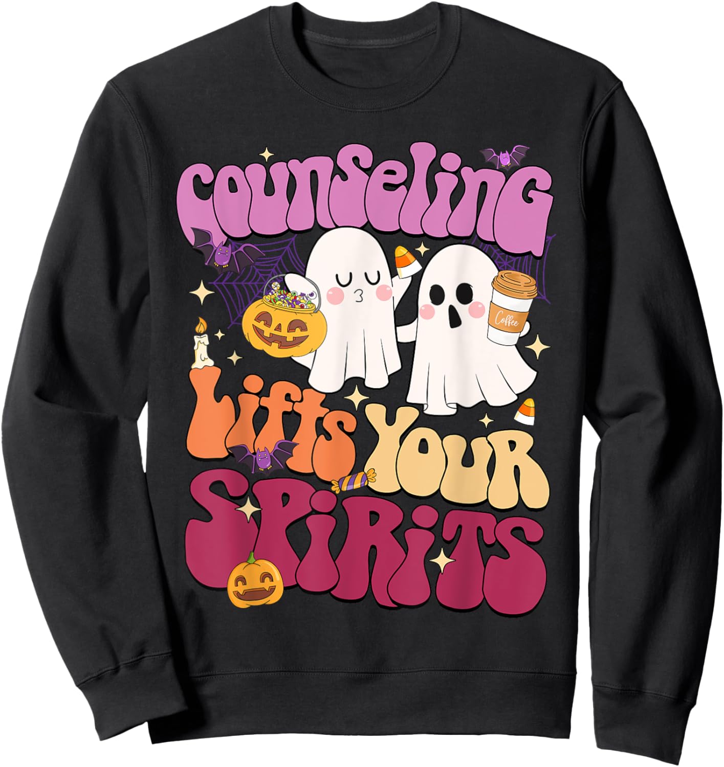 Counseling Lifts Your Spirits School Counselor Ghost Sweatshirt - Sweatshirt | Black