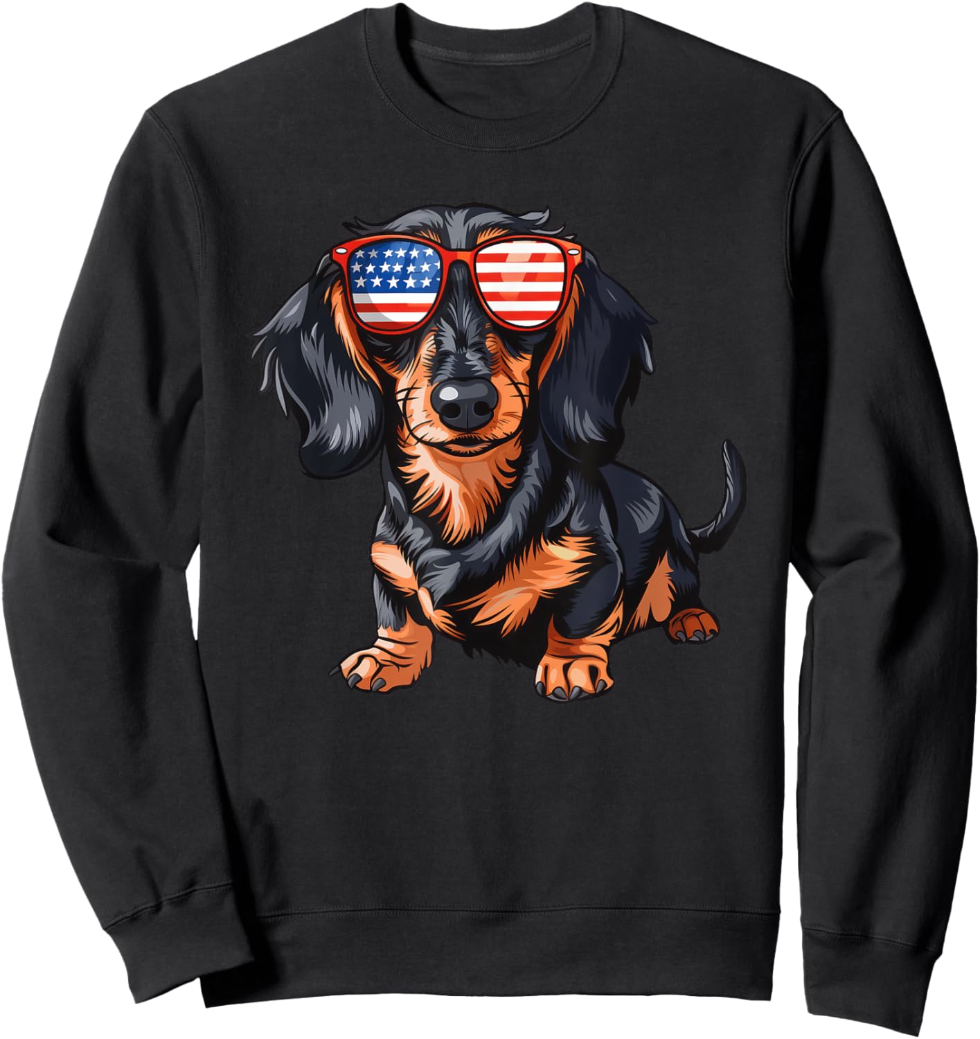 Dachshund Dog USA America Flag 4th of July Sweatshirt - Sweatshirt | Black