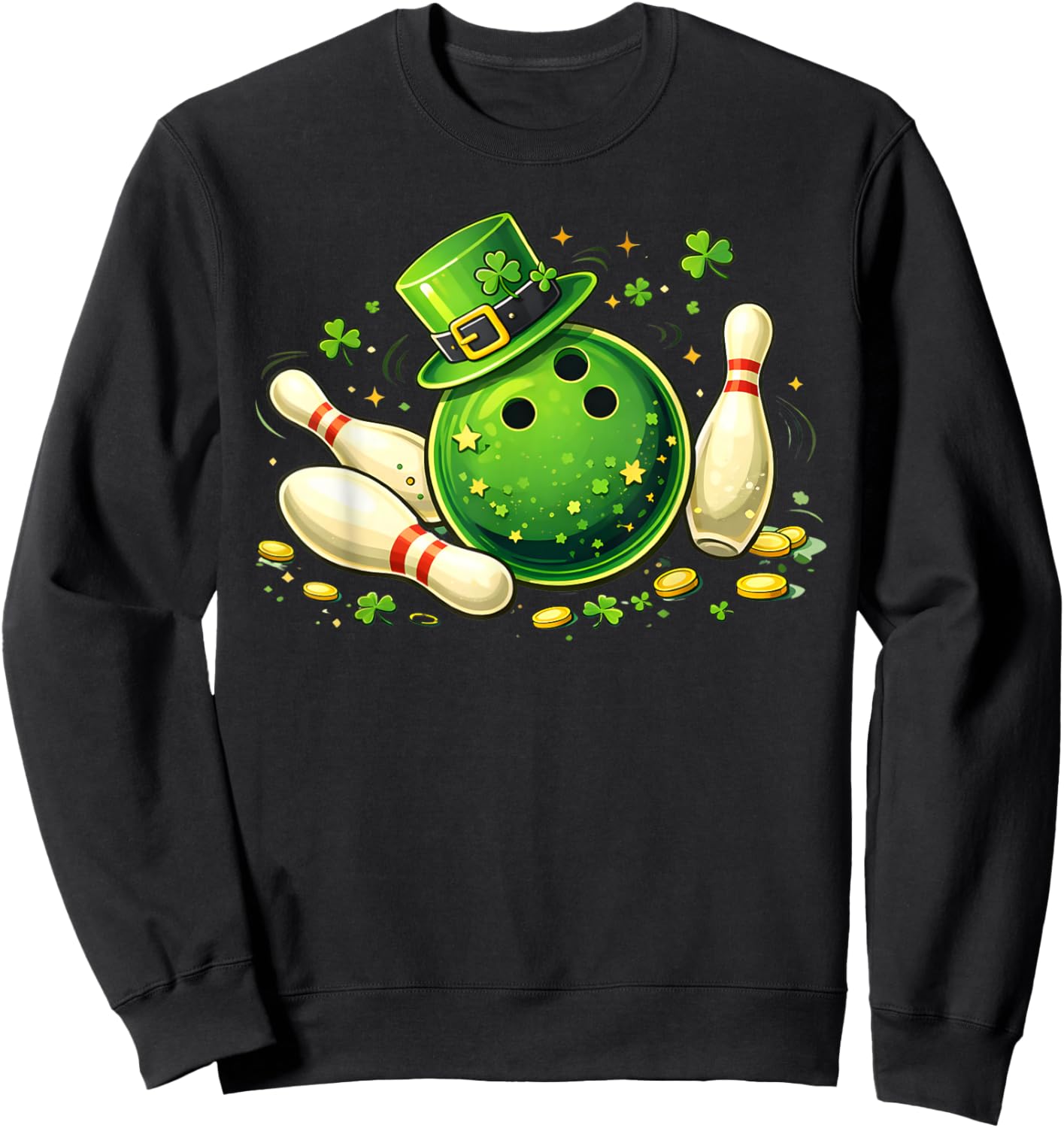 St Patrick's Day Bowling Leprechaun Shamrock Men Women Kids Sweatshirt - Sweatshirt | Black