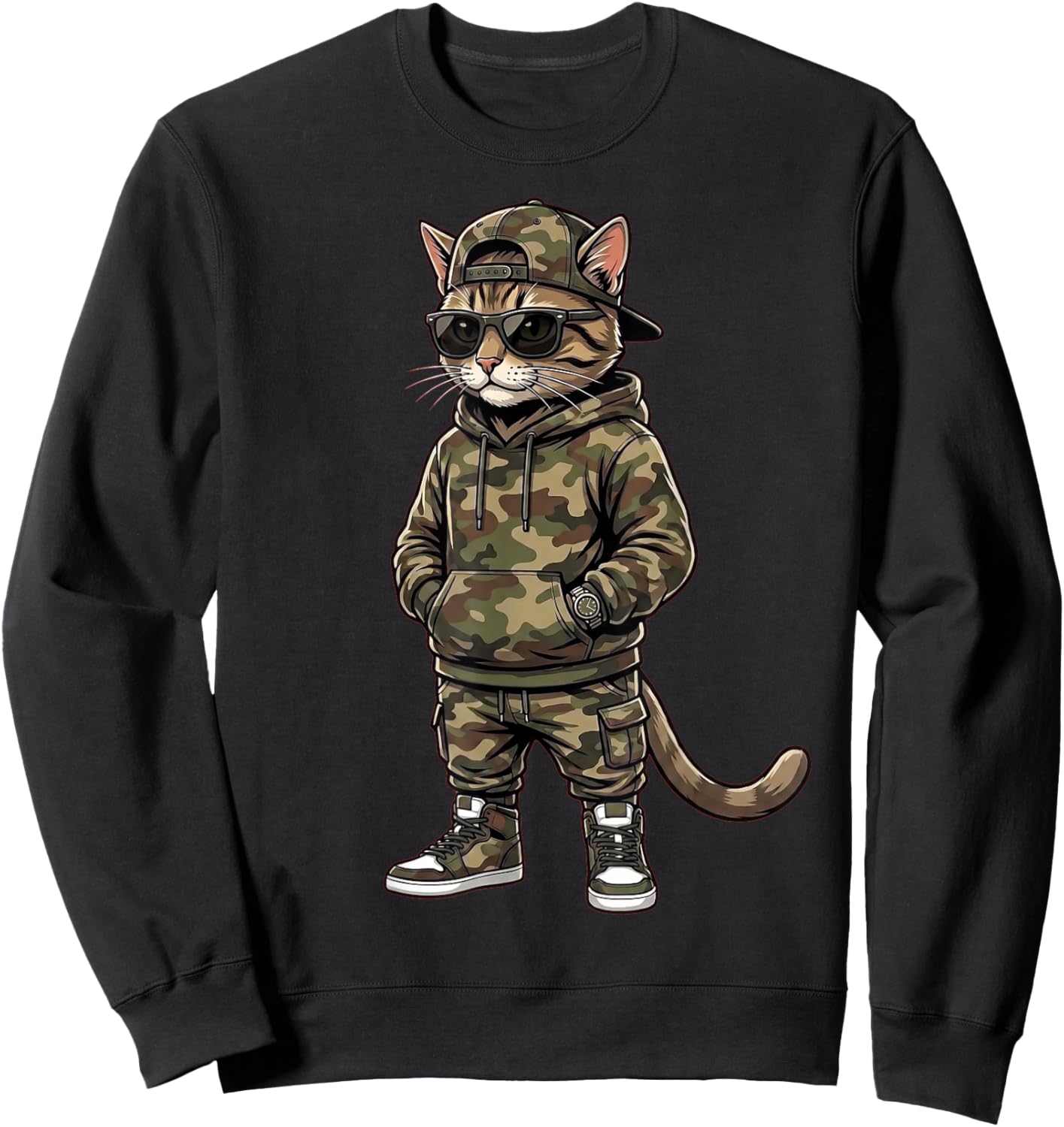 Cool Cat Camo Streetwear Urban Animal Gifts Men Women Kid Sweatshirt - Sweatshirt | Black