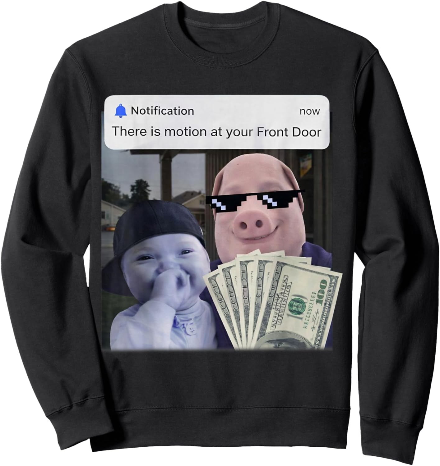 There is Motion At Your Front Door John Pork AI Baby Meme Sweatshirt - Sweatshirt | Black