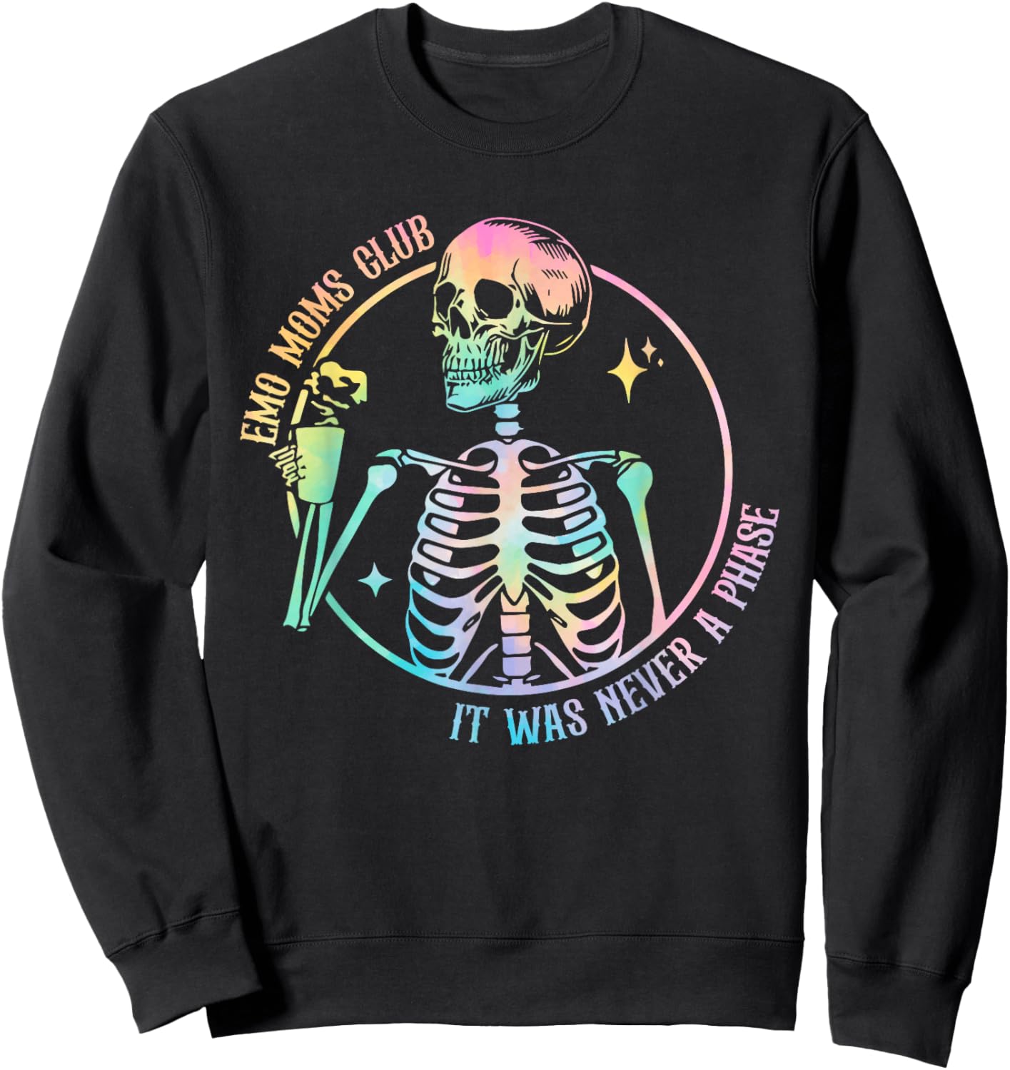Emo Moms Club Skeleton With Hot Coffee Tie Dye Mother's Day Sweatshirt - Sweatshirt | Black
