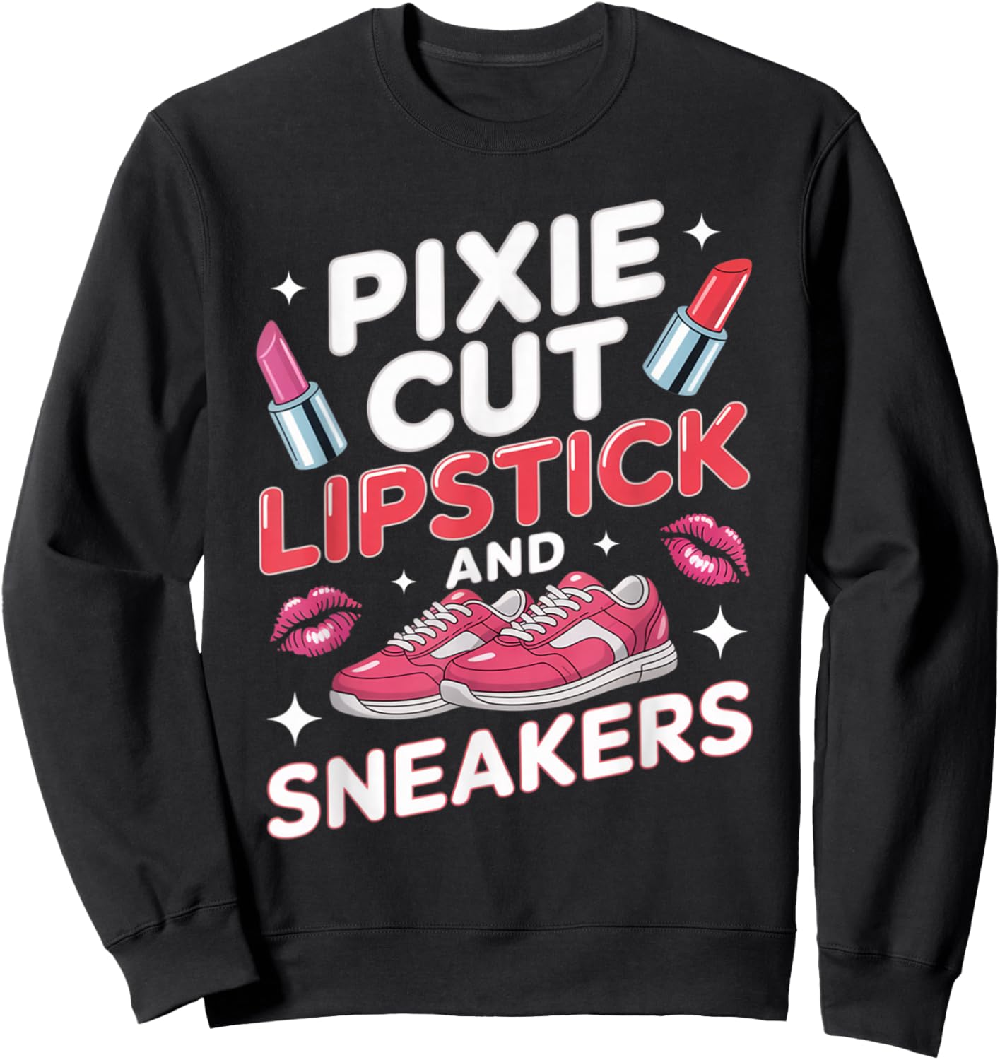 Pixie Cut Lipstick and Sneakers Short Hair Style Sweatshirt - Sweatshirt | Black