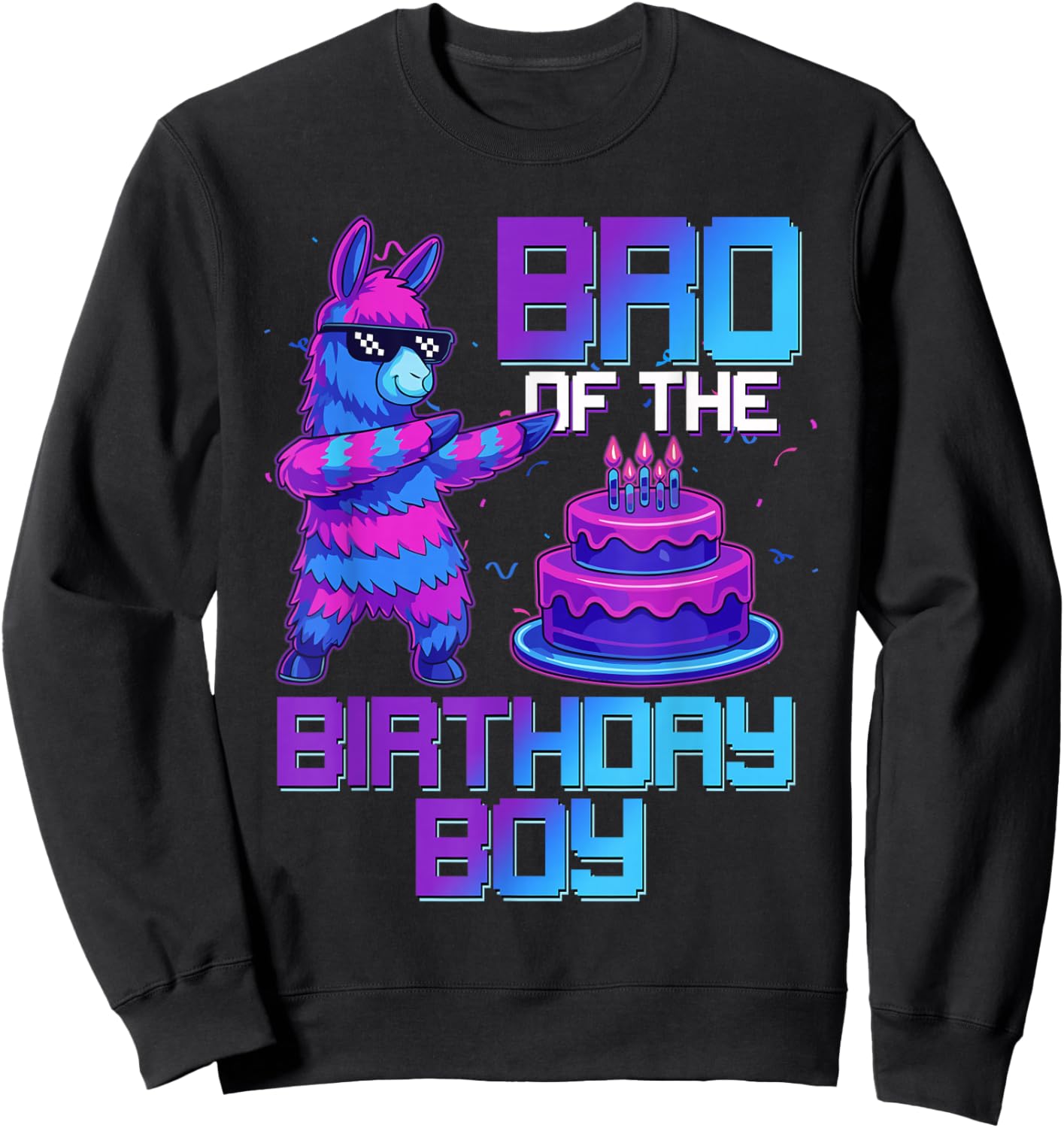 Brother of Birthday Boy Llama Pinata Party Family Matching Sweatshirt - Sweatshirt | Black