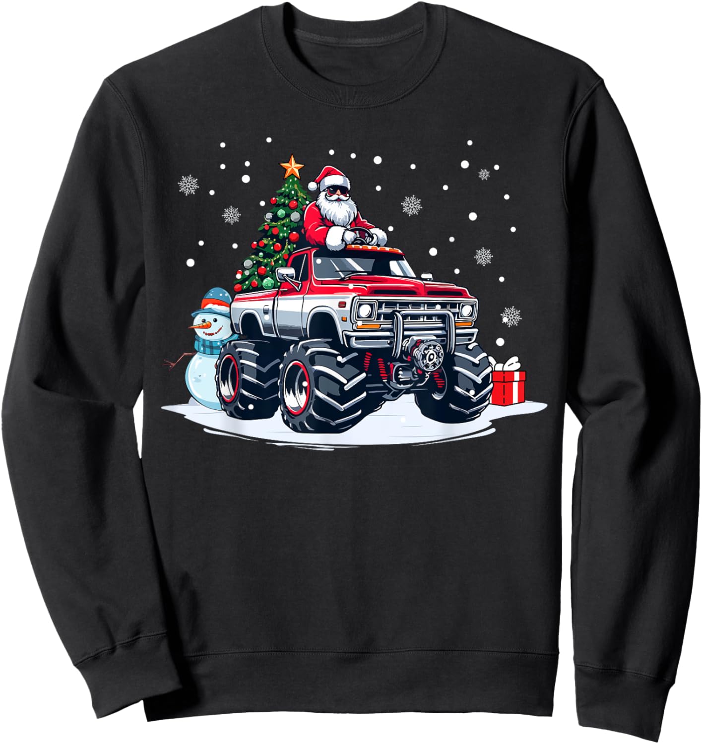 Funny Christmas Santa Monster Truck Youth Boys Kids Sweatshirt - Sweatshirt | Black