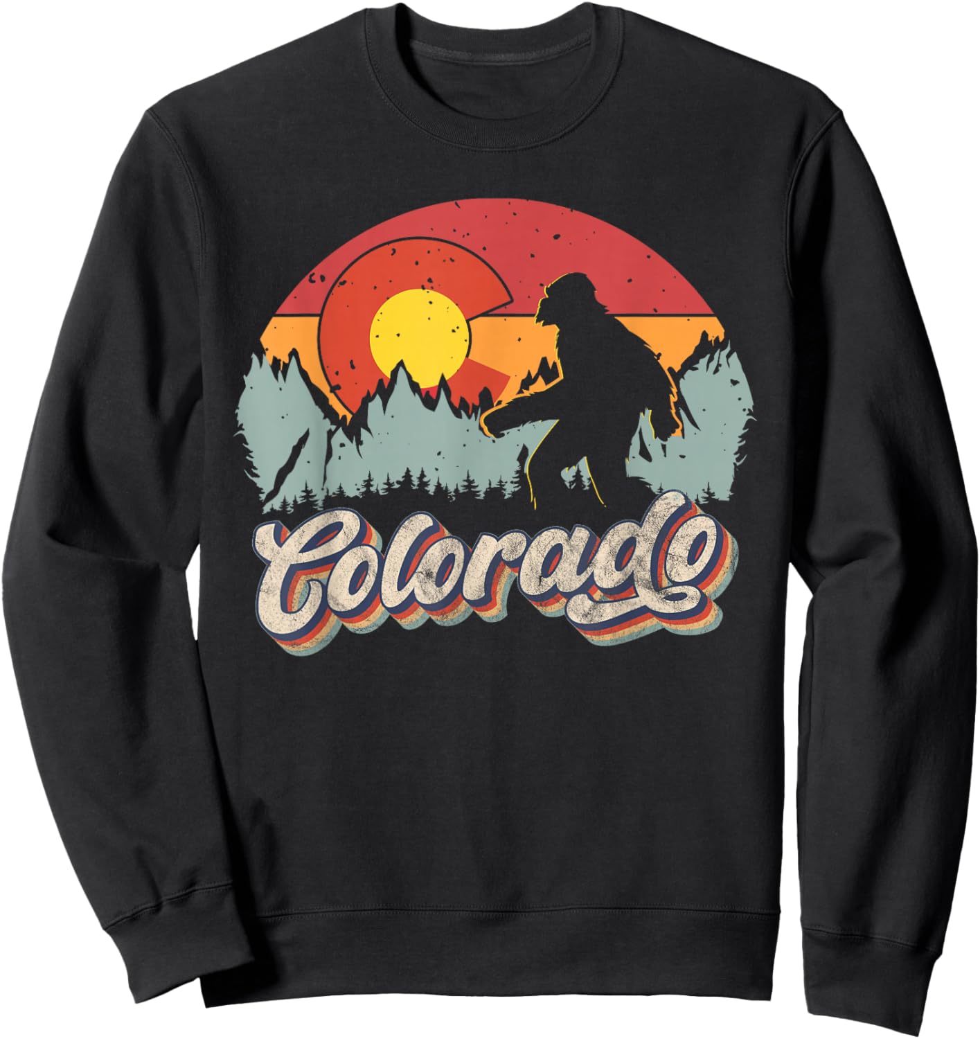 Colorado Mountain Hiking Bigfoot Camping Retro 80s Sasquatch Sweatshirt - Sweatshirt | Black